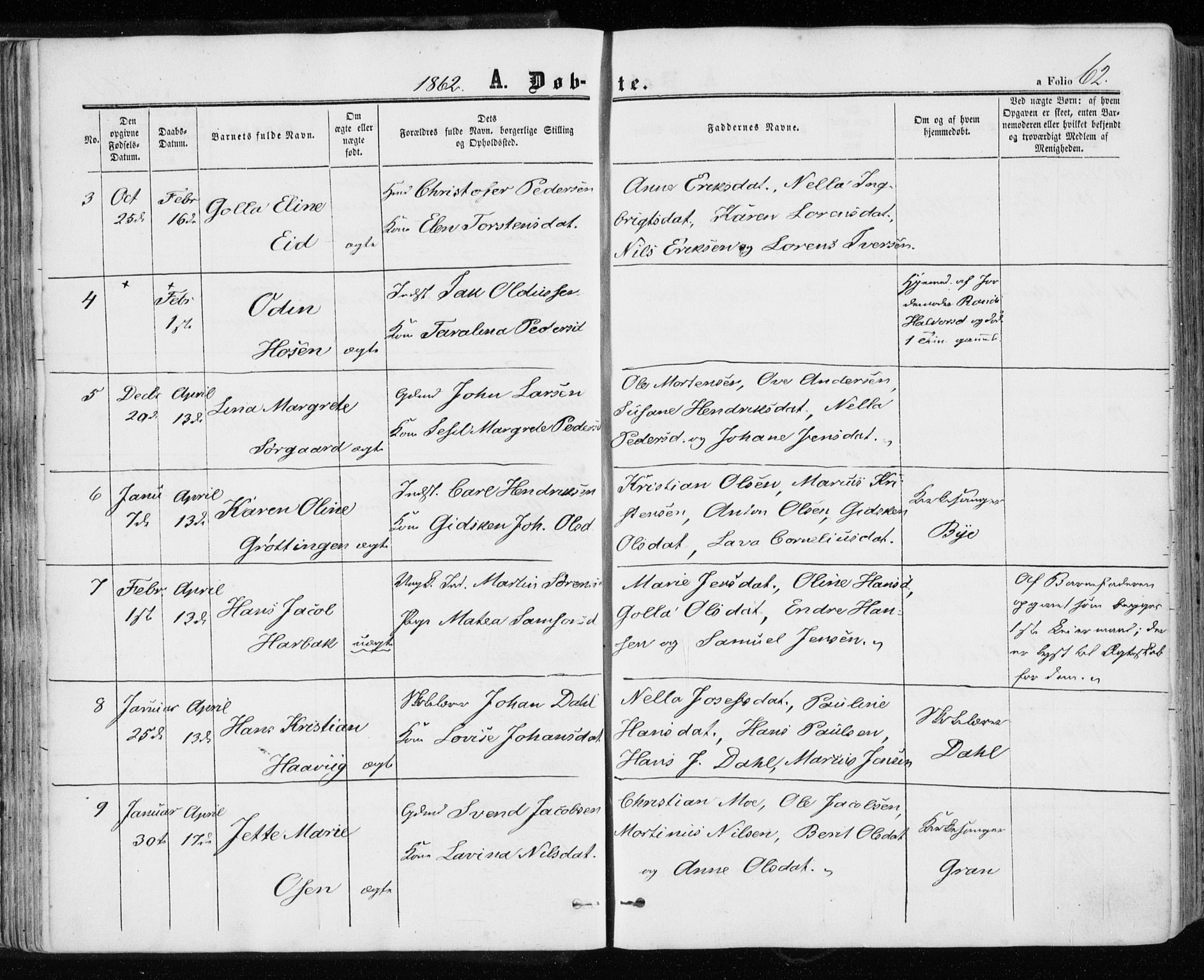 Ministerialprotokoller, klokkerbøker og fødselsregistre - Sør-Trøndelag, SAT/A-1456/657/L0705: Parish register (official) no. 657A06, 1858-1867, p. 62