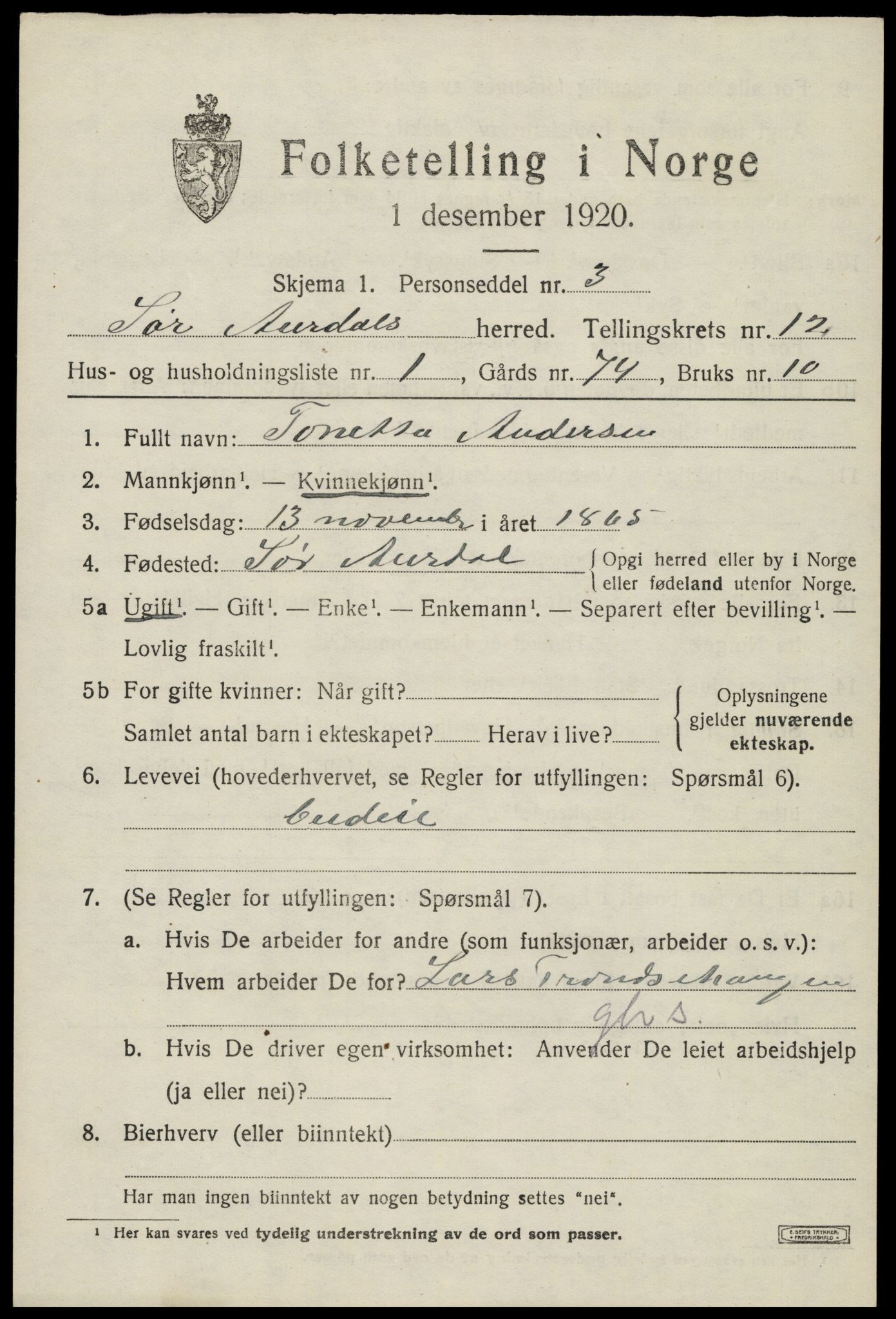 SAH, 1920 census for Sør-Aurdal, 1920, p. 6673