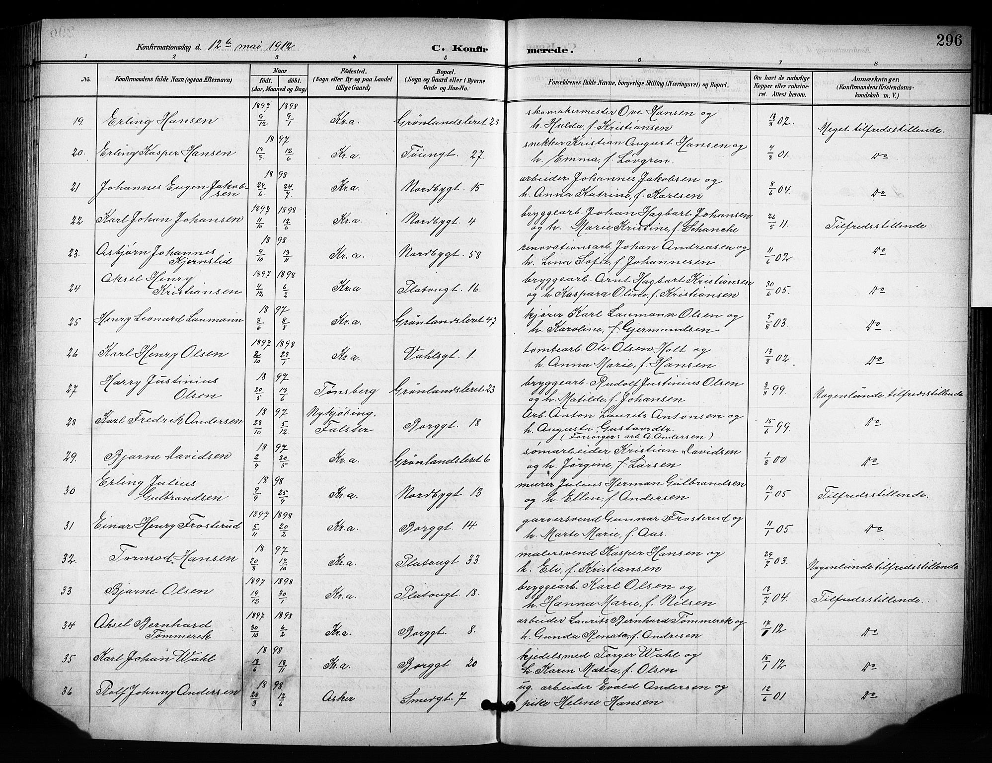 Grønland prestekontor Kirkebøker, SAO/A-10848/F/Fa/L0015: Parish register (official) no. 15, 1899-1919, p. 296