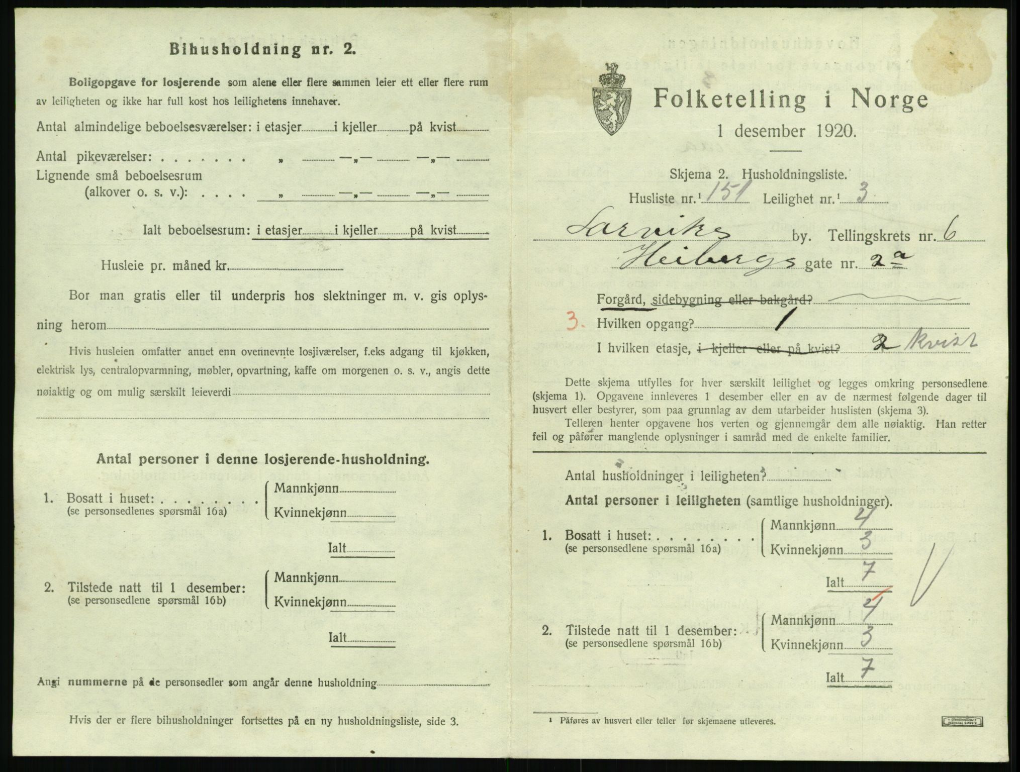 SAKO, 1920 census for Larvik, 1920, p. 5948