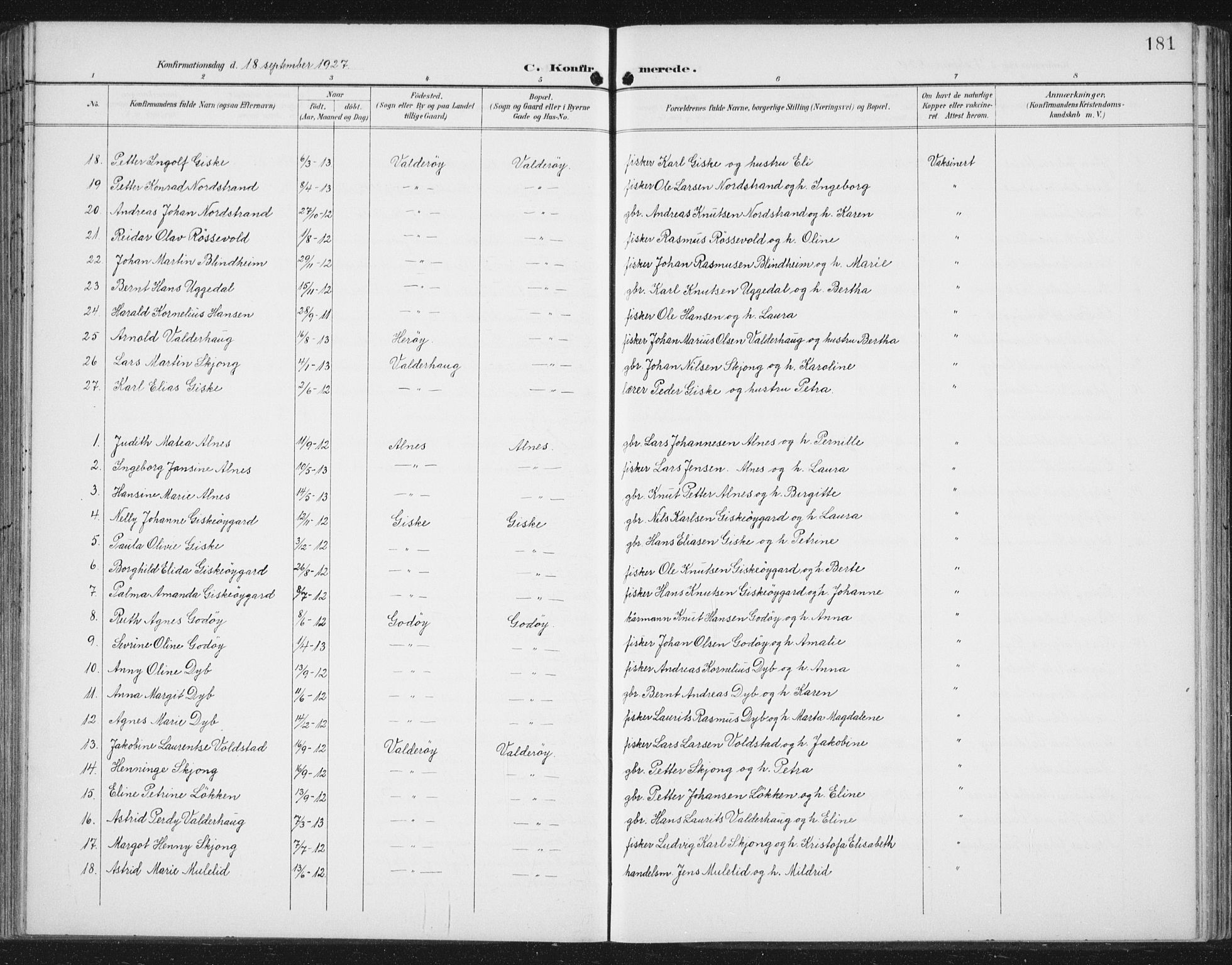 Ministerialprotokoller, klokkerbøker og fødselsregistre - Møre og Romsdal, AV/SAT-A-1454/534/L0489: Parish register (copy) no. 534C01, 1899-1941, p. 181