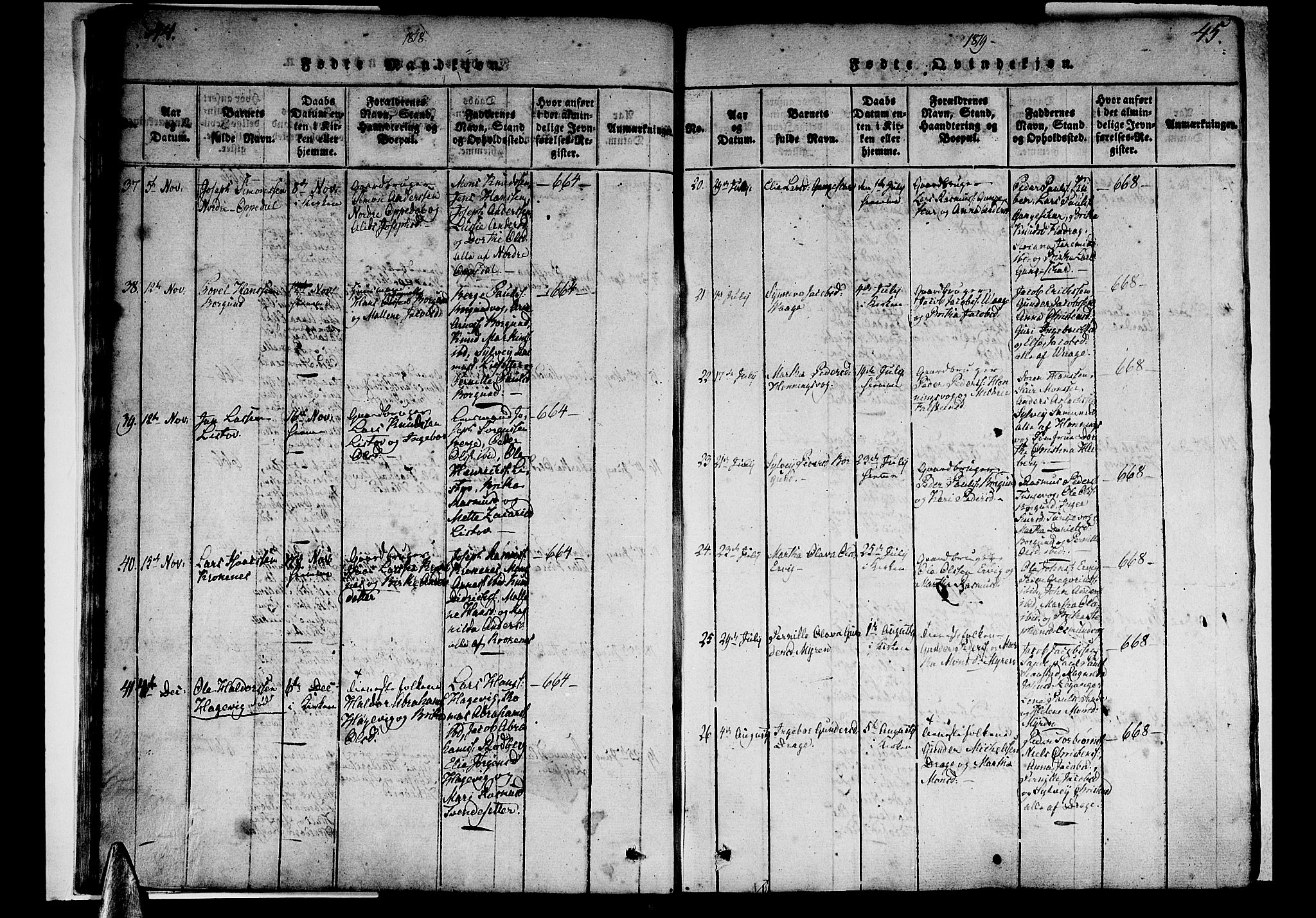 Selje sokneprestembete, AV/SAB-A-99938/H/Ha/Haa/Haaa: Parish register (official) no. A 8, 1816-1828, p. 44-45