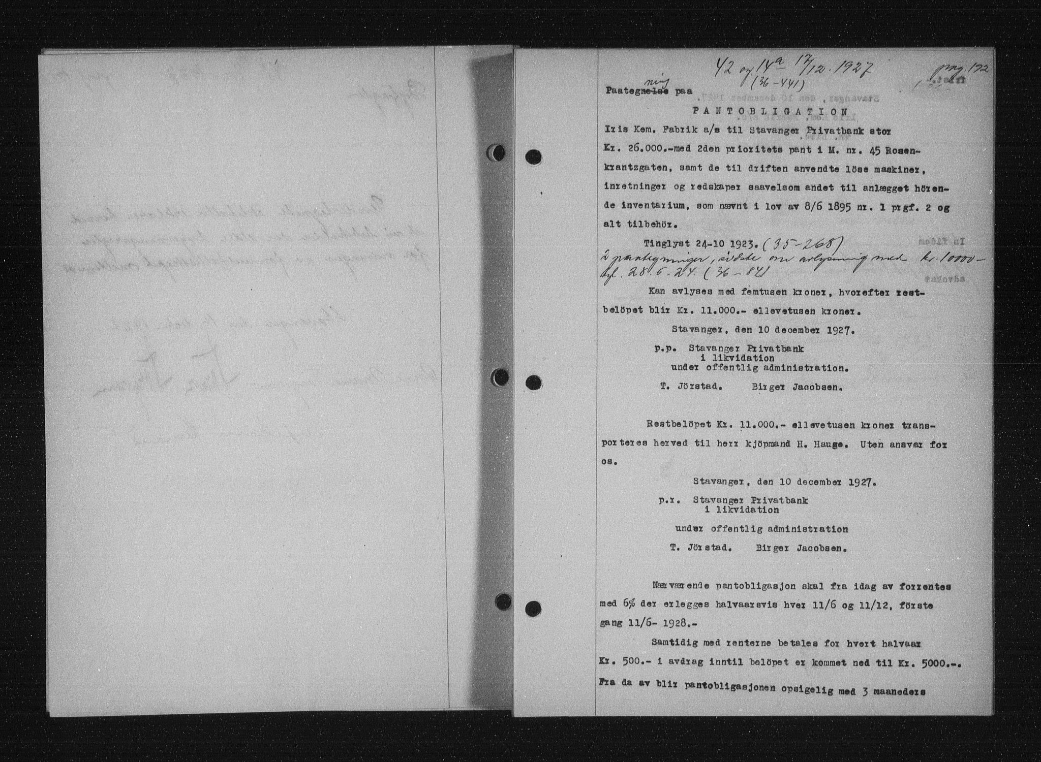 Stavanger byfogd, AV/SAST-A-101408/001/4/41/410/410BB/L0053: Mortgage book no. 41, 1927-1928, Deed date: 17.12.1927