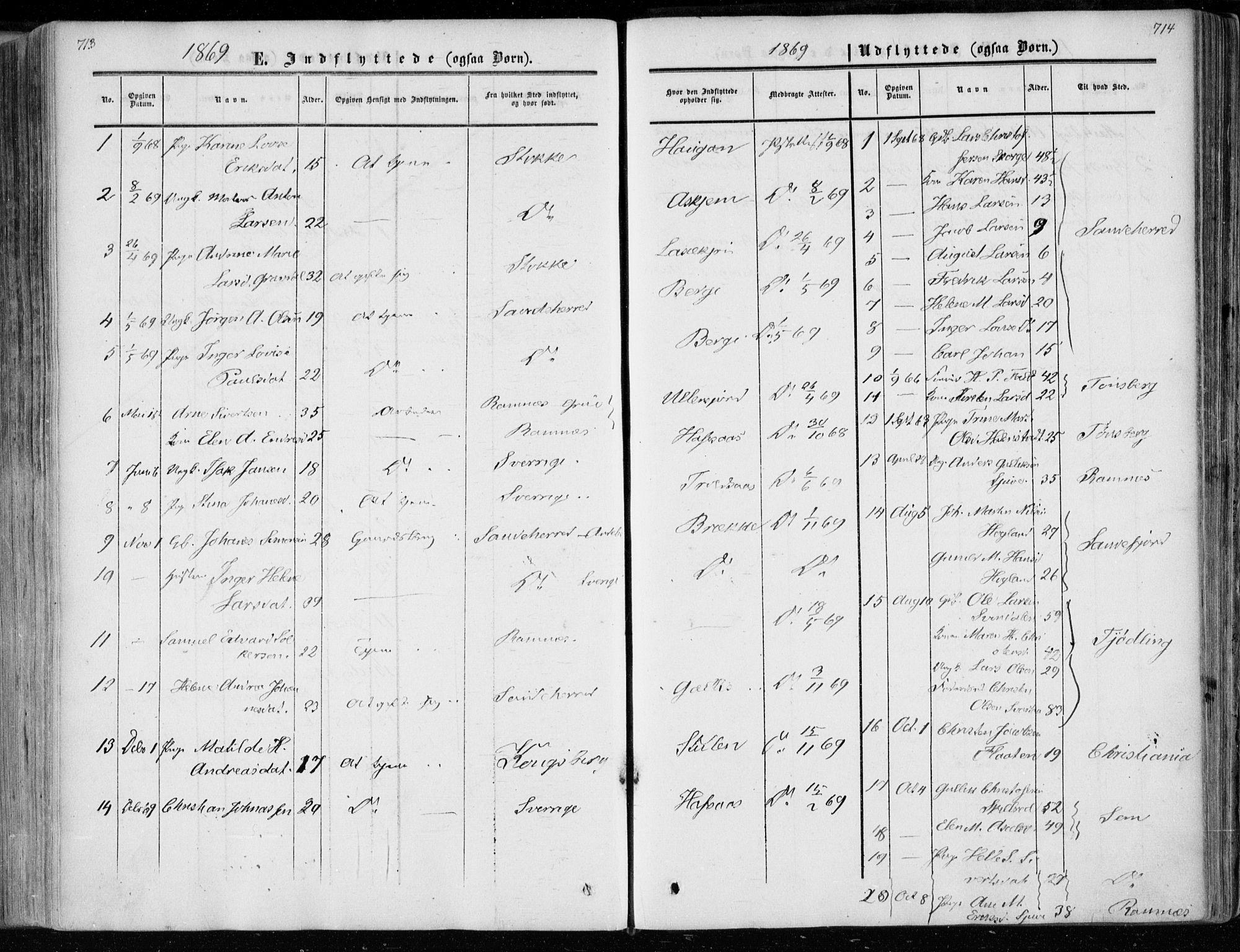 Andebu kirkebøker, AV/SAKO-A-336/F/Fa/L0005: Parish register (official) no. 5, 1857-1870, p. 713-714