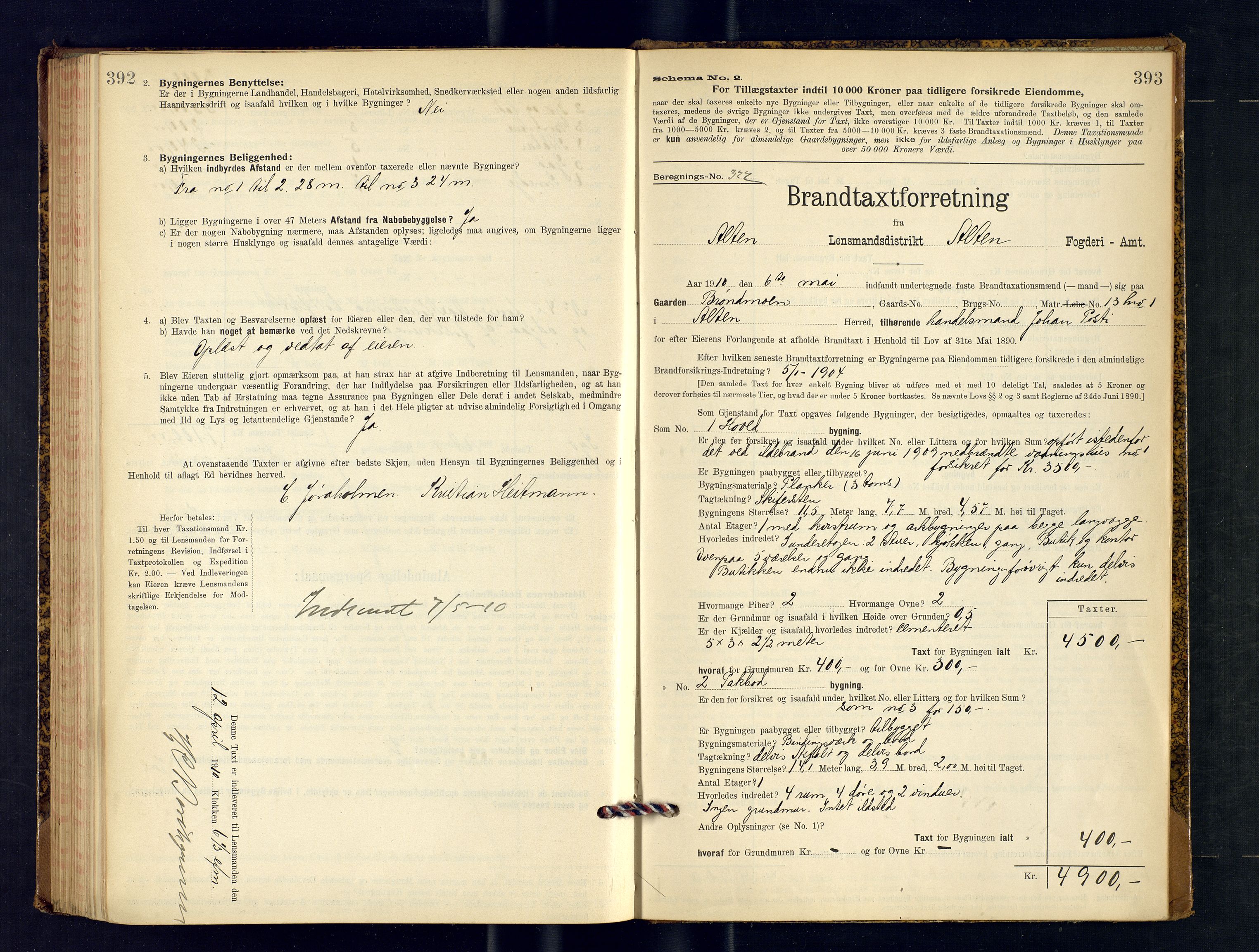 Alta lensmannskontor, AV/SATØ-S-1165/O/Ob/L0169: Branntakstprotokoll, 1901-1910, p. 392-393