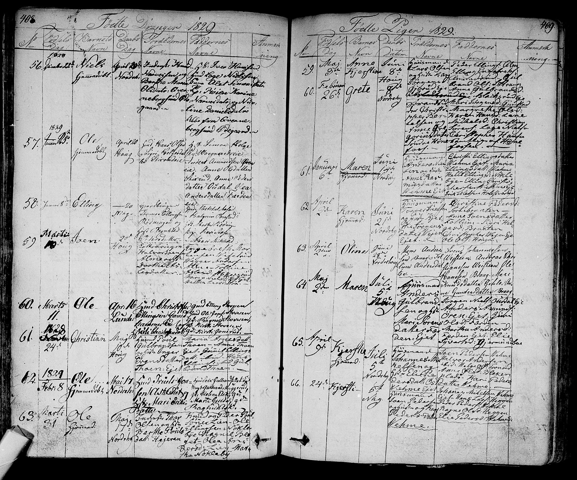 Norderhov kirkebøker, SAKO/A-237/F/Fa/L0009: Parish register (official) no. 9, 1819-1837, p. 408-409