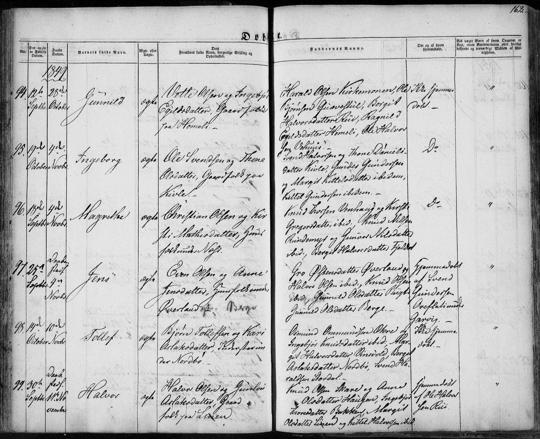 Seljord kirkebøker, AV/SAKO-A-20/F/Fa/L0011: Parish register (official) no. I 11, 1831-1849, p. 162