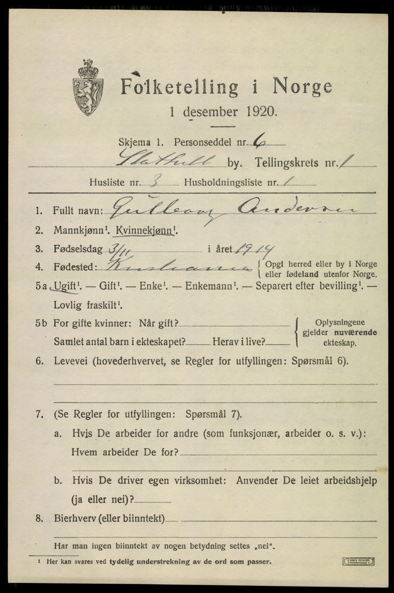 SAKO, 1920 census for Stathelle, 1920, p. 569