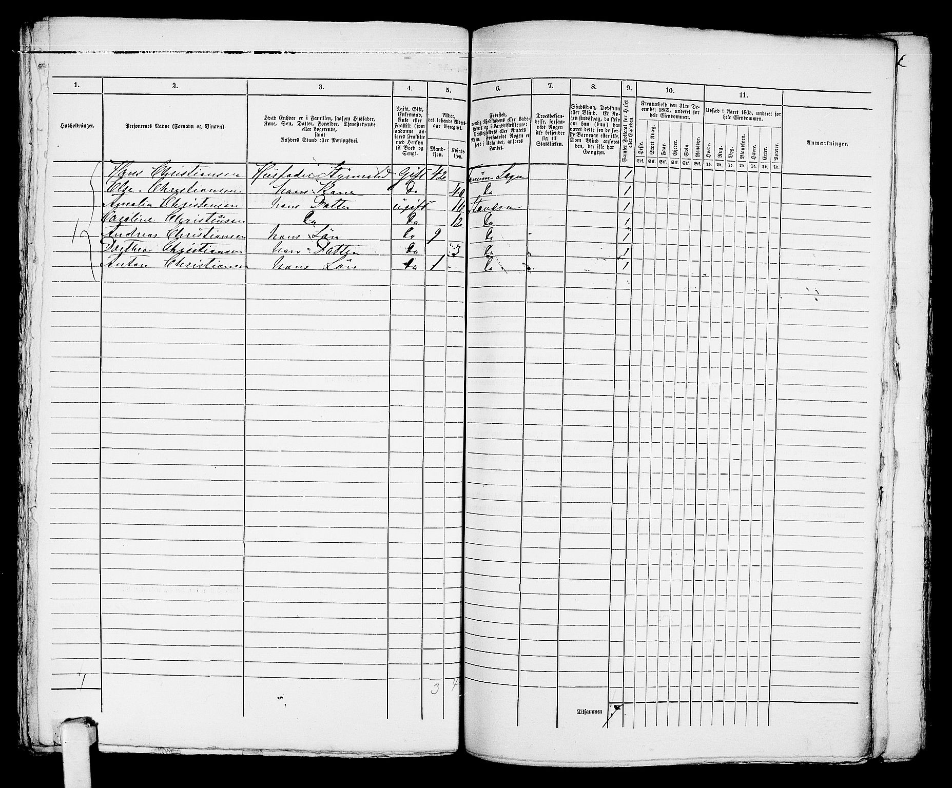 RA, 1865 census for Kragerø/Kragerø, 1865, p. 857