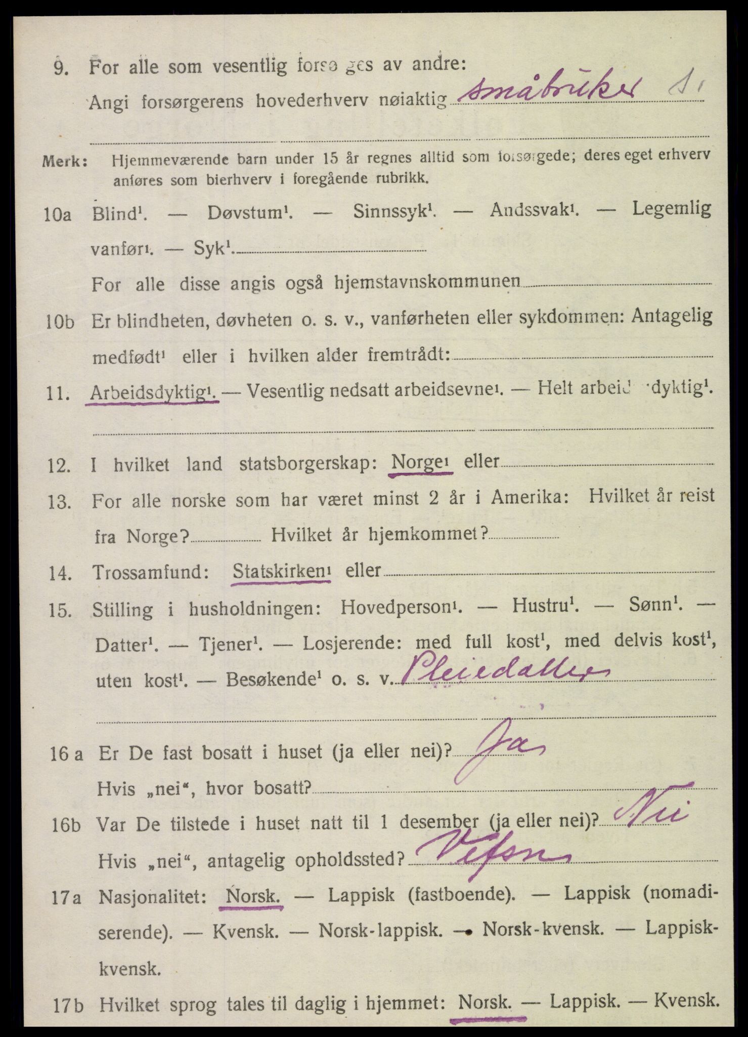 SAT, 1920 census for Nordvik, 1920, p. 1035