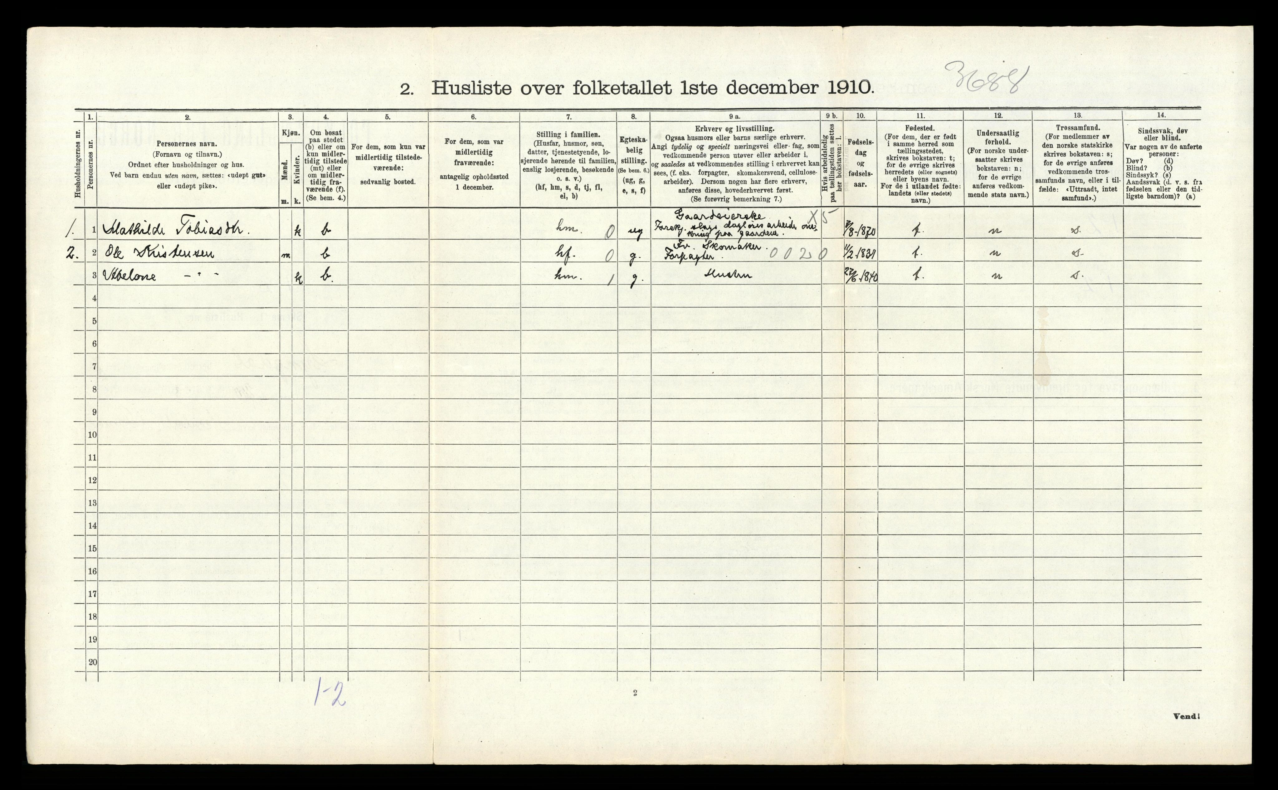 RA, 1910 census for Lyngdal, 1910, p. 1055