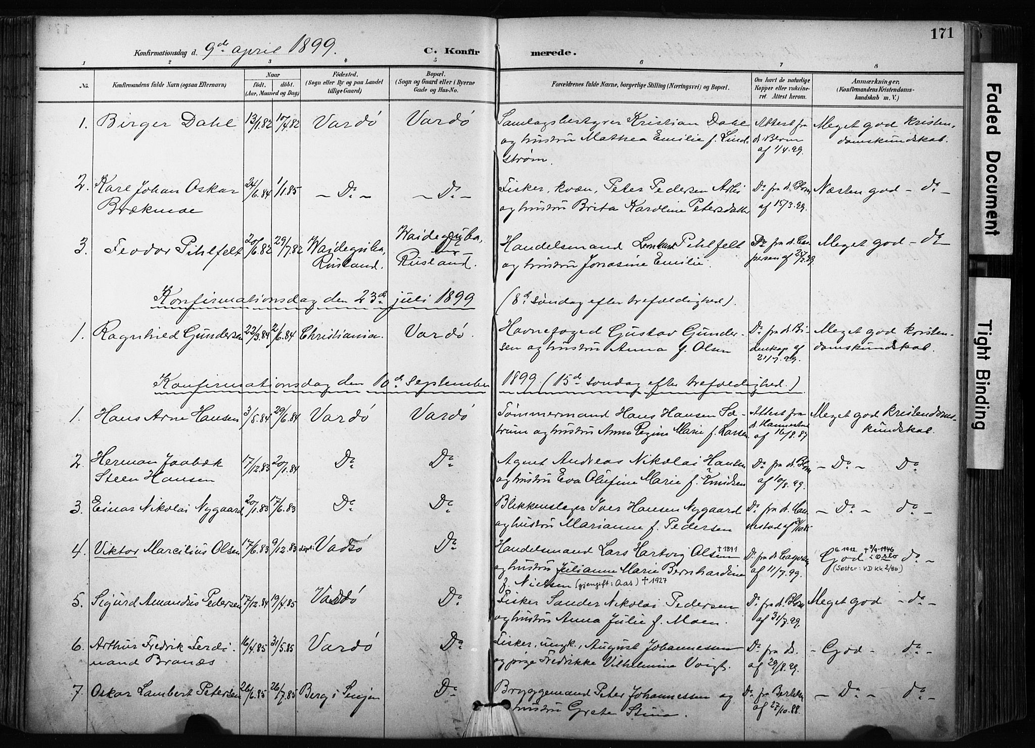 Vardø sokneprestkontor, SATØ/S-1332/H/Ha/L0010kirke: Parish register (official) no. 10, 1895-1907, p. 171