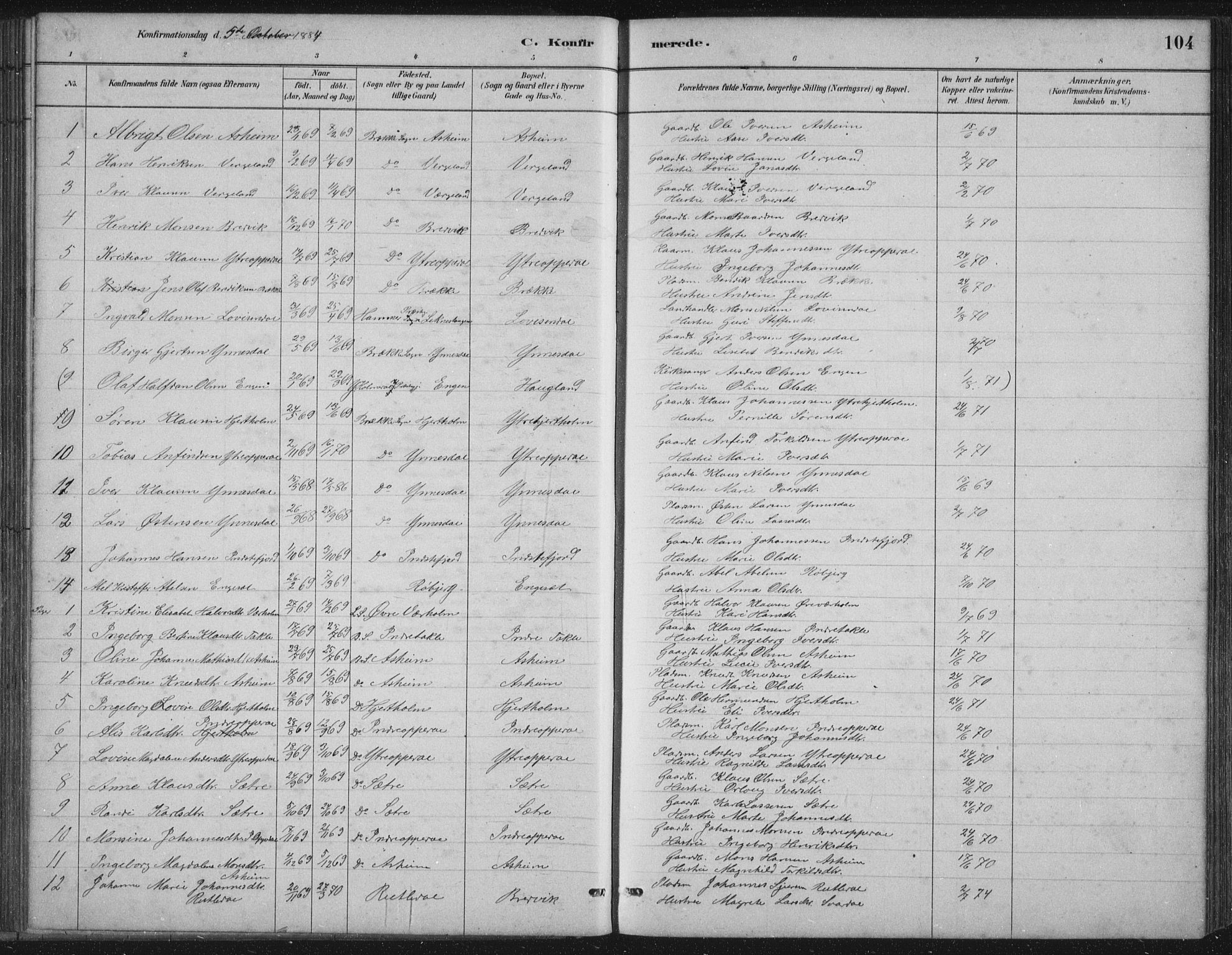 Gulen sokneprestembete, AV/SAB-A-80201/H/Hab/Habc/L0002: Parish register (copy) no. C 2, 1880-1938, p. 104