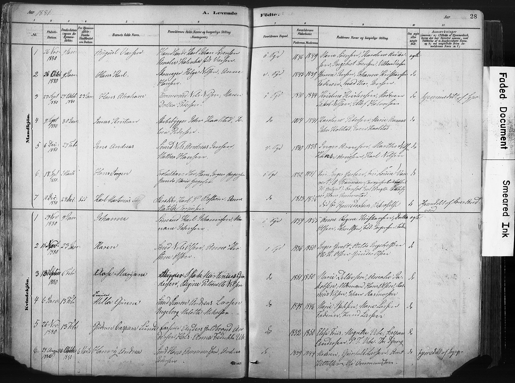Porsgrunn kirkebøker , SAKO/A-104/F/Fa/L0008: Parish register (official) no. 8, 1878-1895, p. 28