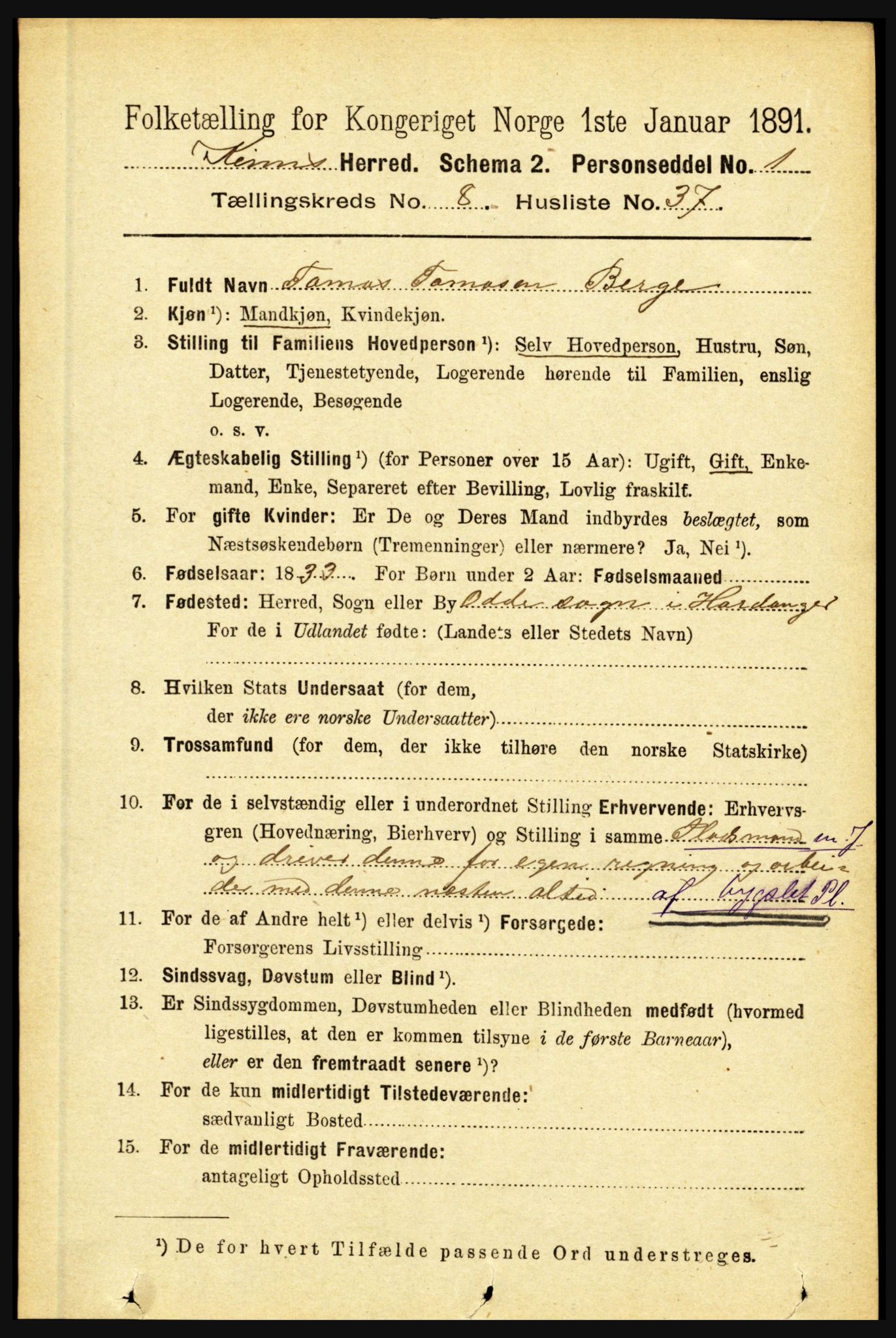 RA, 1891 census for 1437 Kinn, 1891, p. 3346