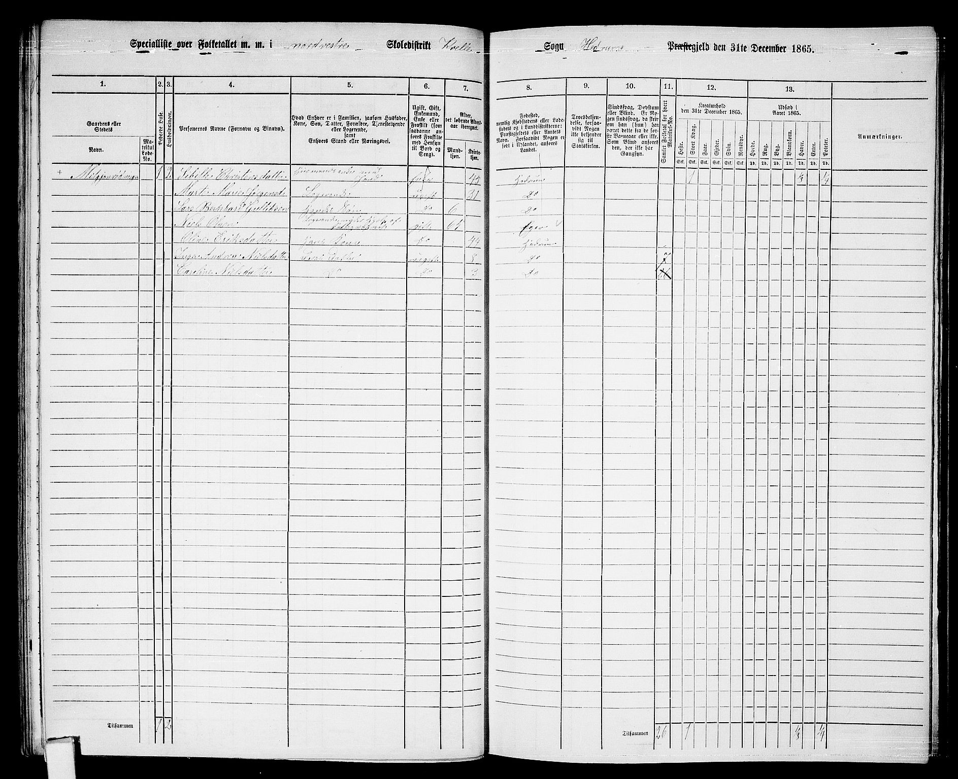 RA, 1865 census for Hedrum, 1865, p. 106