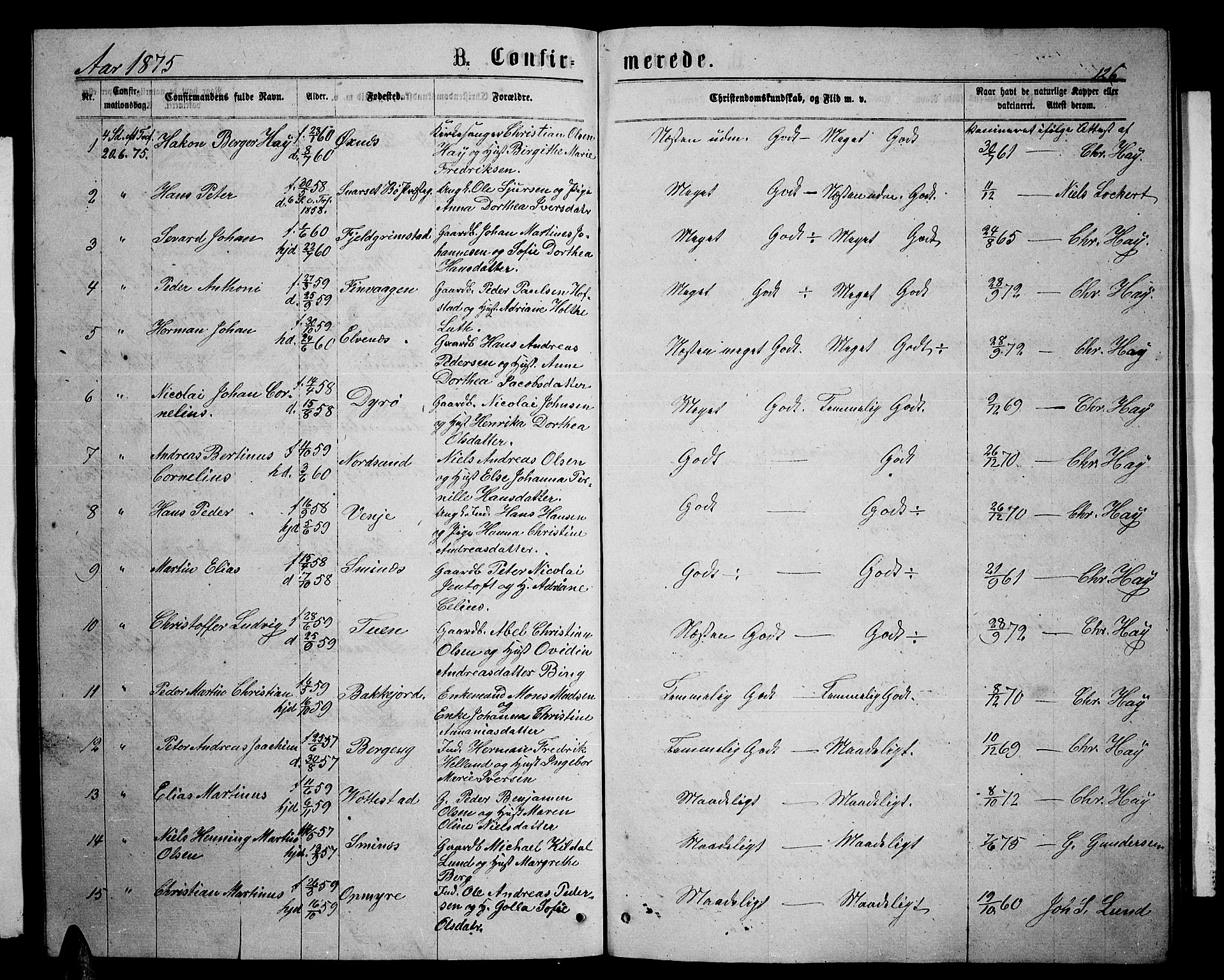 Ministerialprotokoller, klokkerbøker og fødselsregistre - Nordland, SAT/A-1459/893/L1348: Parish register (copy) no. 893C03, 1867-1877, p. 126