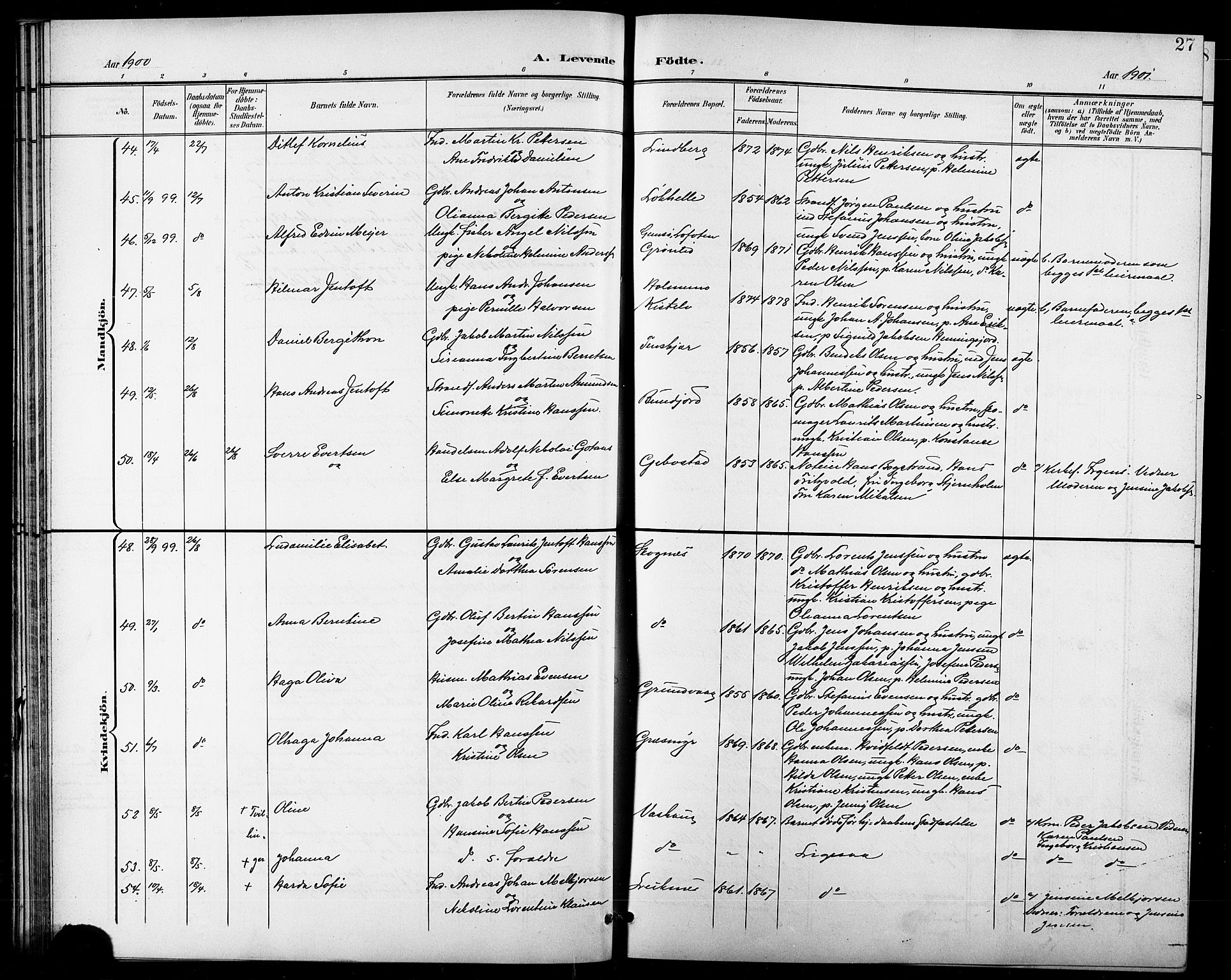 Lenvik sokneprestembete, AV/SATØ-S-1310/H/Ha/Hab/L0008klokker: Parish register (copy) no. 8, 1899-1911, p. 27
