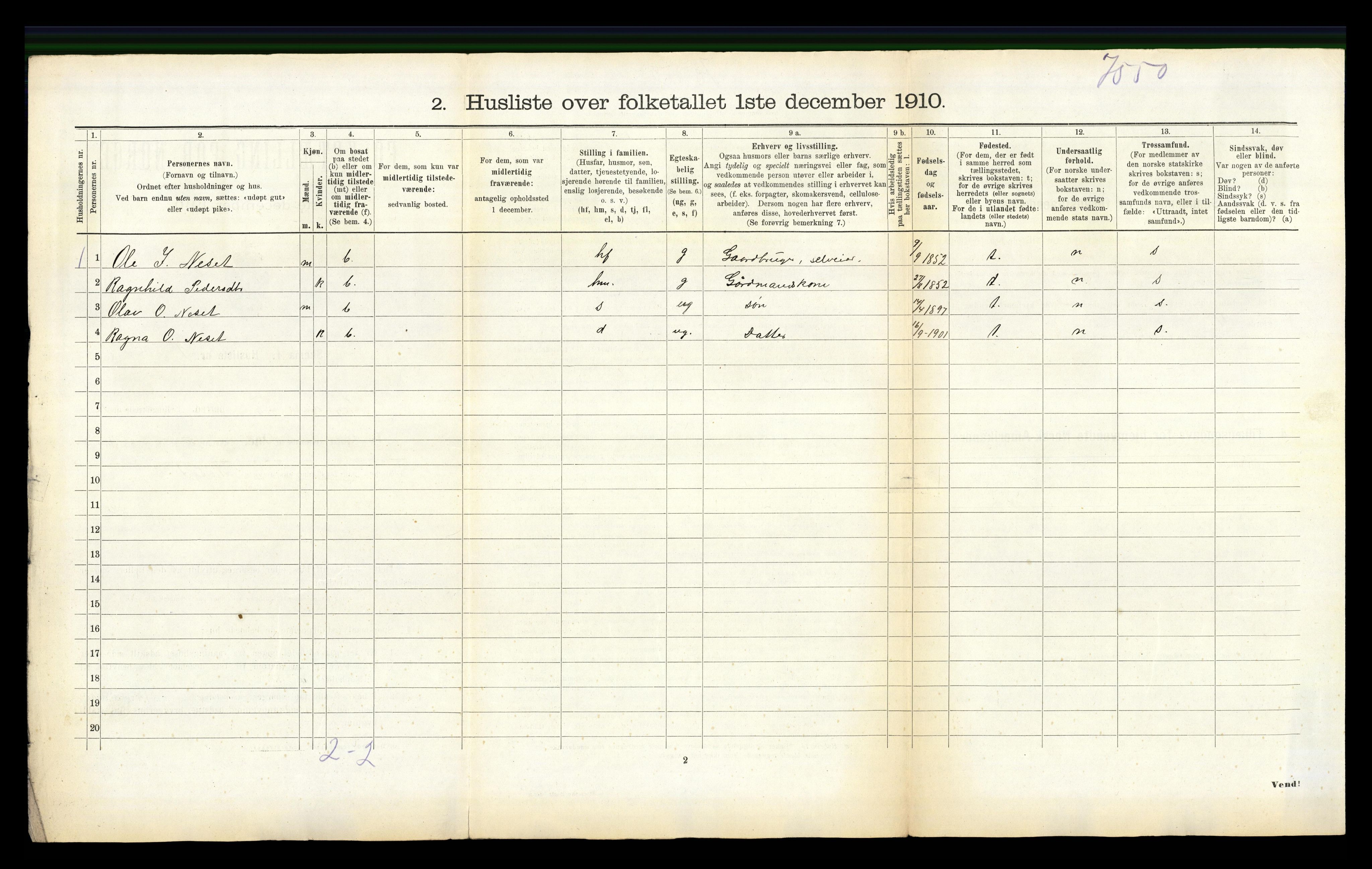 RA, 1910 census for Sogndal, 1910, p. 1173