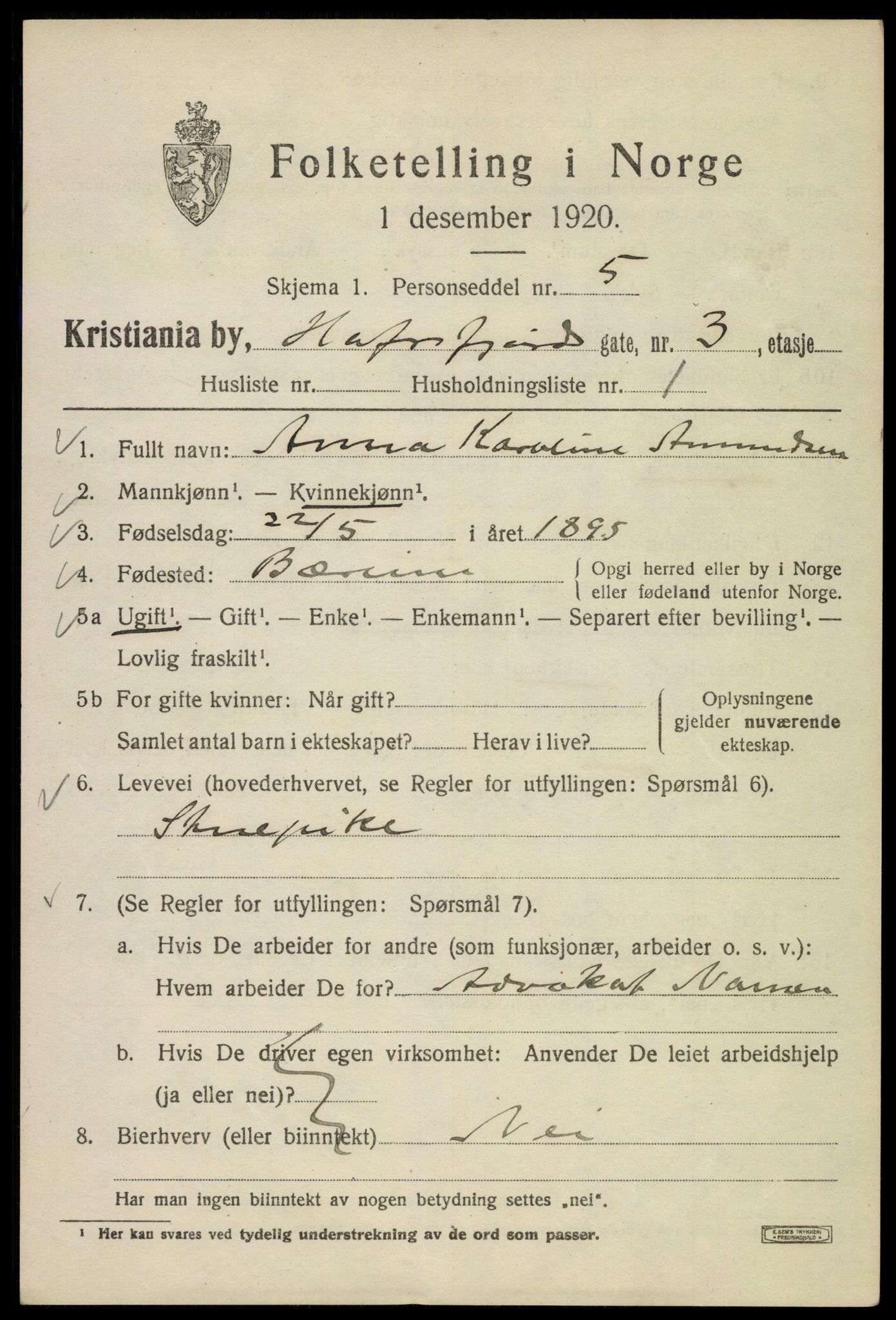 SAO, 1920 census for Kristiania, 1920, p. 266759