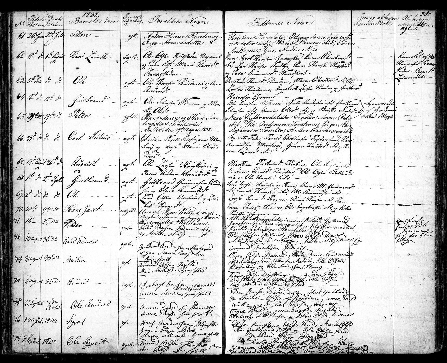 Nes prestekontor Kirkebøker, AV/SAO-A-10410/F/Fa/L0006: Parish register (official) no. I 6, 1833-1845, p. 35