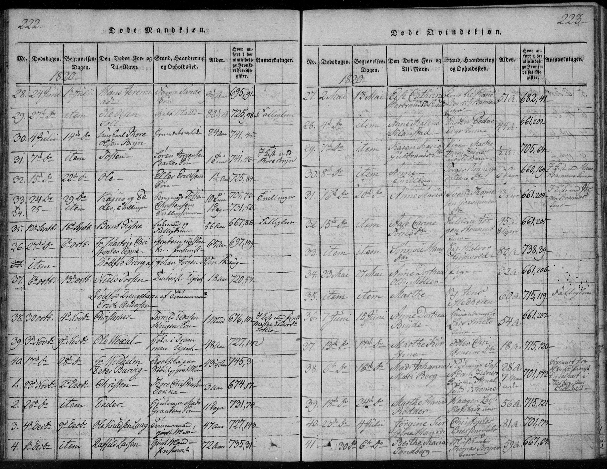 Kongsberg kirkebøker, SAKO/A-22/F/Fa/L0008: Parish register (official) no. I 8, 1816-1839, p. 222-223