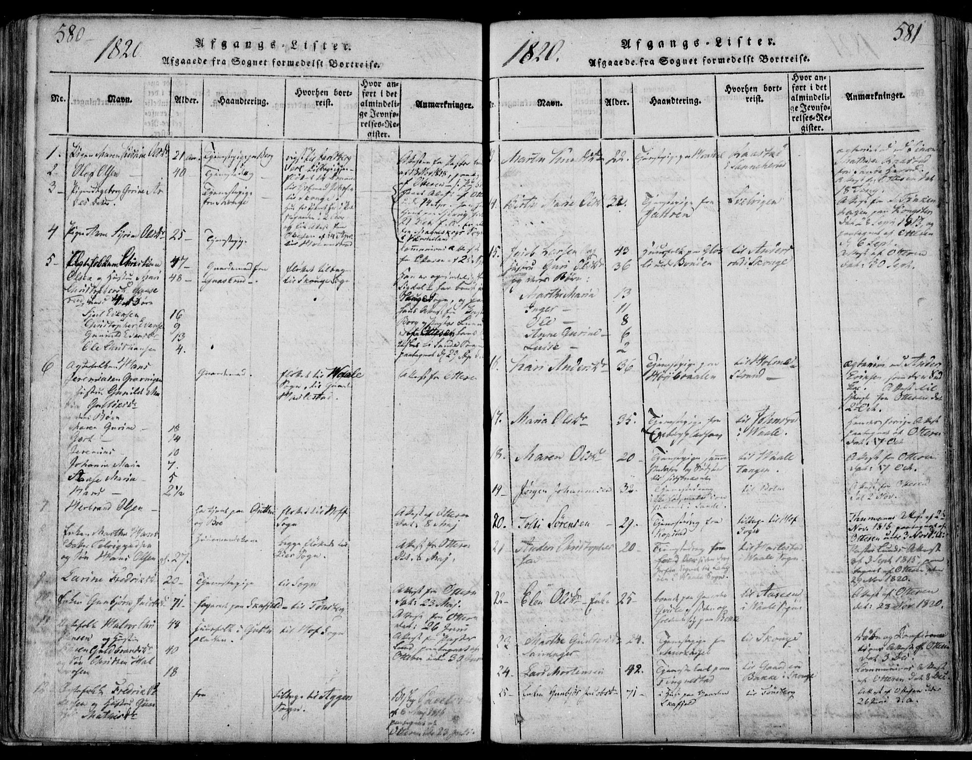 Sande Kirkebøker, SAKO/A-53/F/Fa/L0003: Parish register (official) no. 3, 1814-1847, p. 580-581