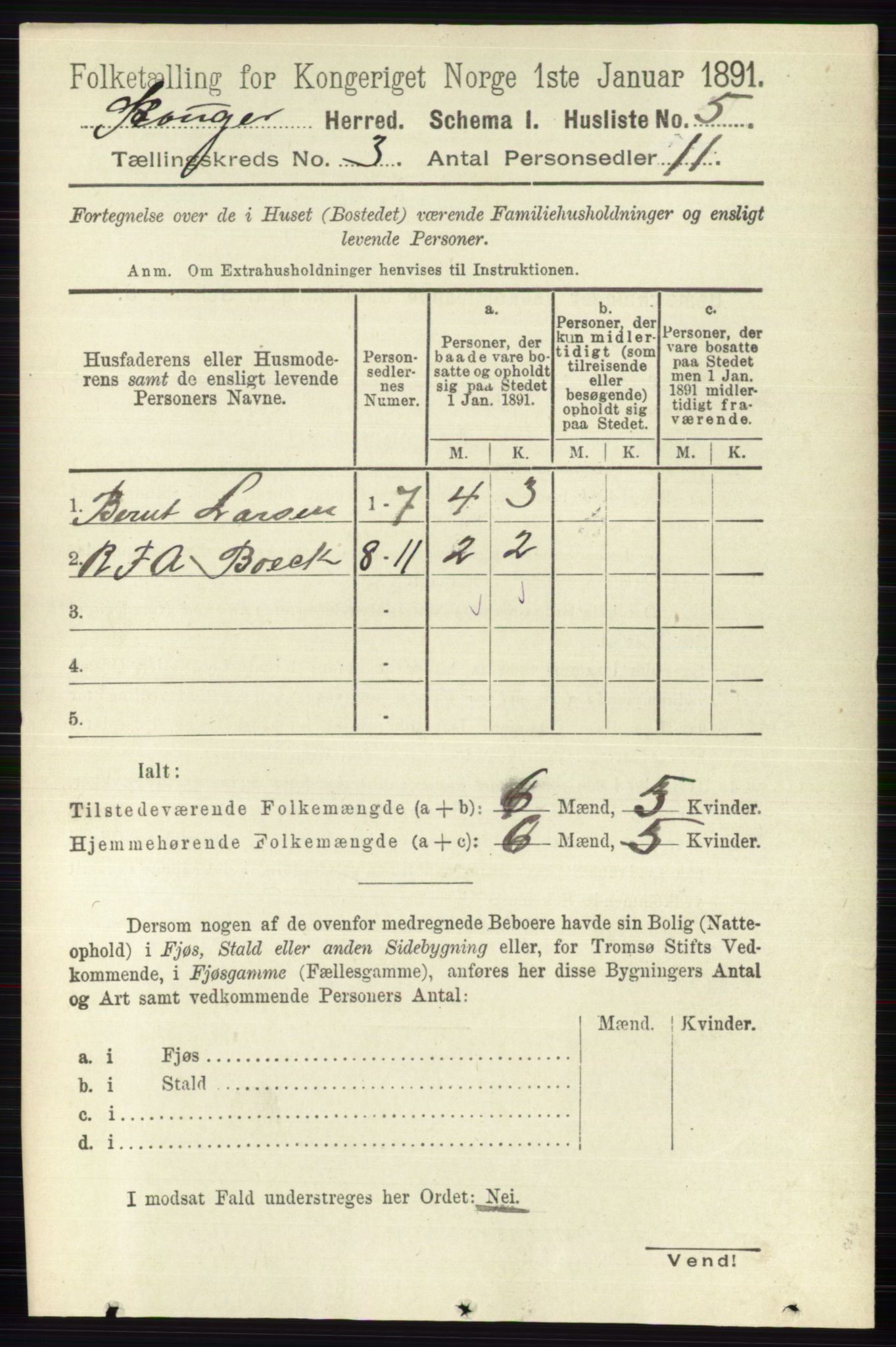 RA, 1891 census for 0712 Skoger, 1891, p. 1497