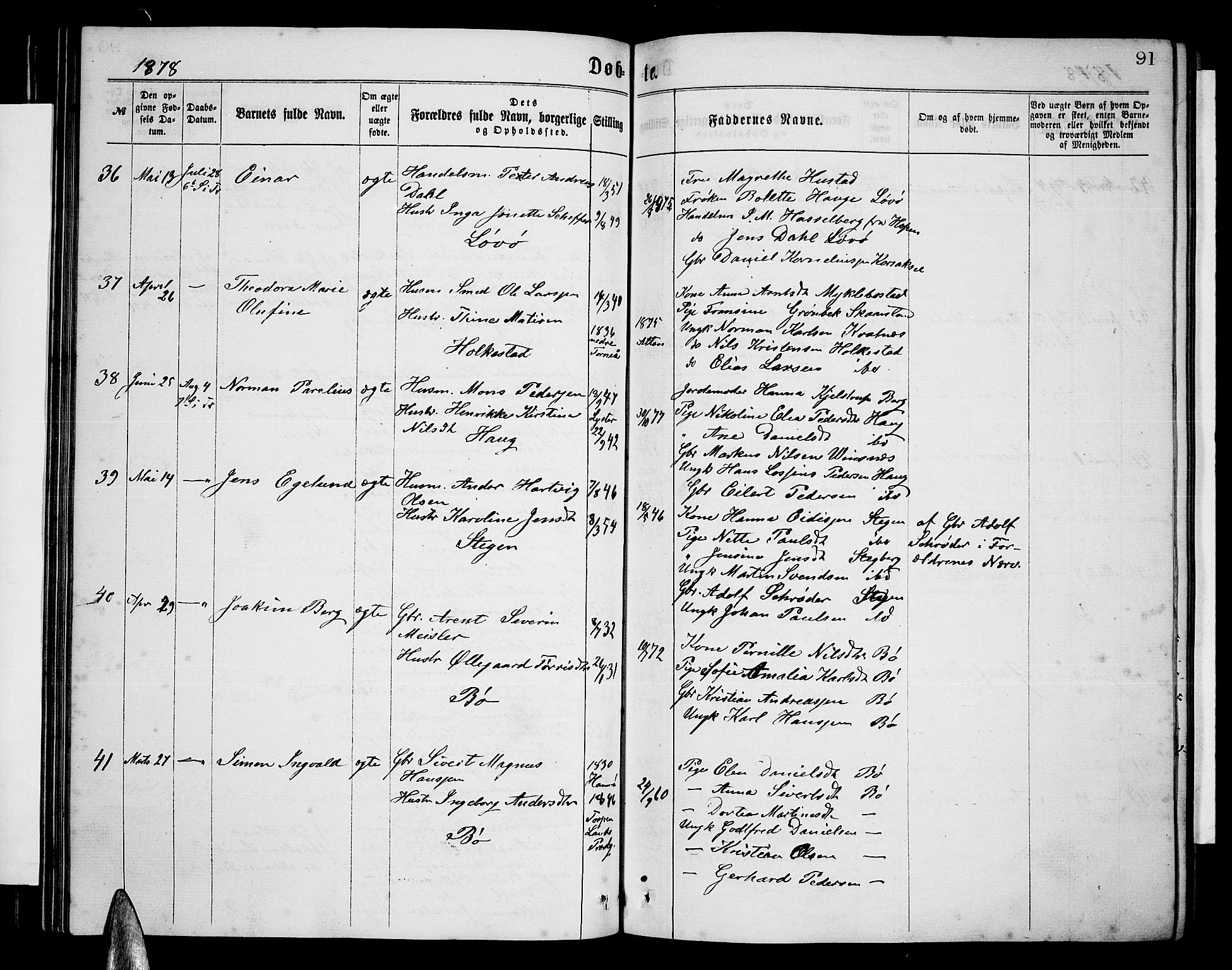 Ministerialprotokoller, klokkerbøker og fødselsregistre - Nordland, AV/SAT-A-1459/855/L0815: Parish register (copy) no. 855C04, 1865-1878, p. 91