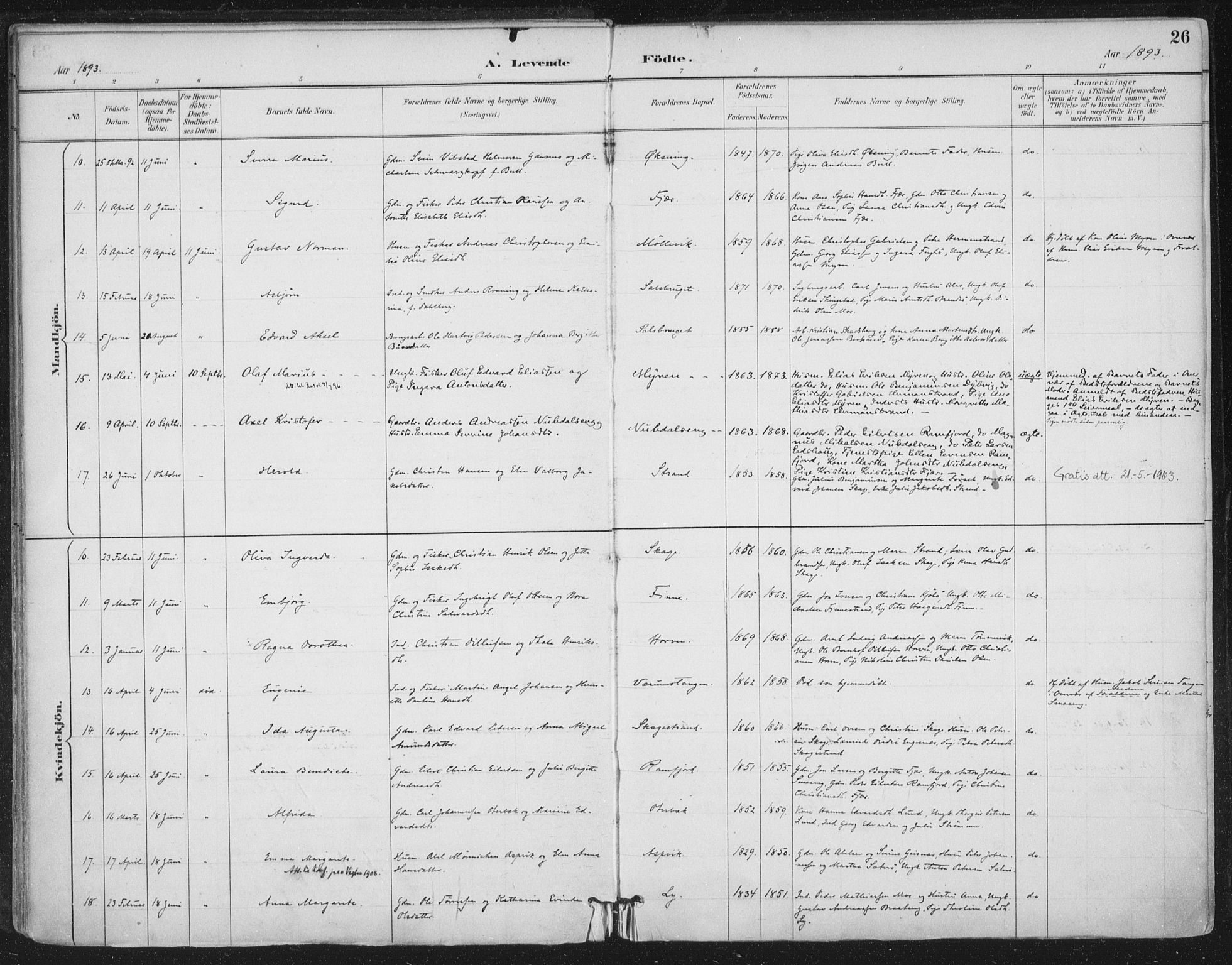 Ministerialprotokoller, klokkerbøker og fødselsregistre - Nord-Trøndelag, SAT/A-1458/780/L0644: Parish register (official) no. 780A08, 1886-1903, p. 26