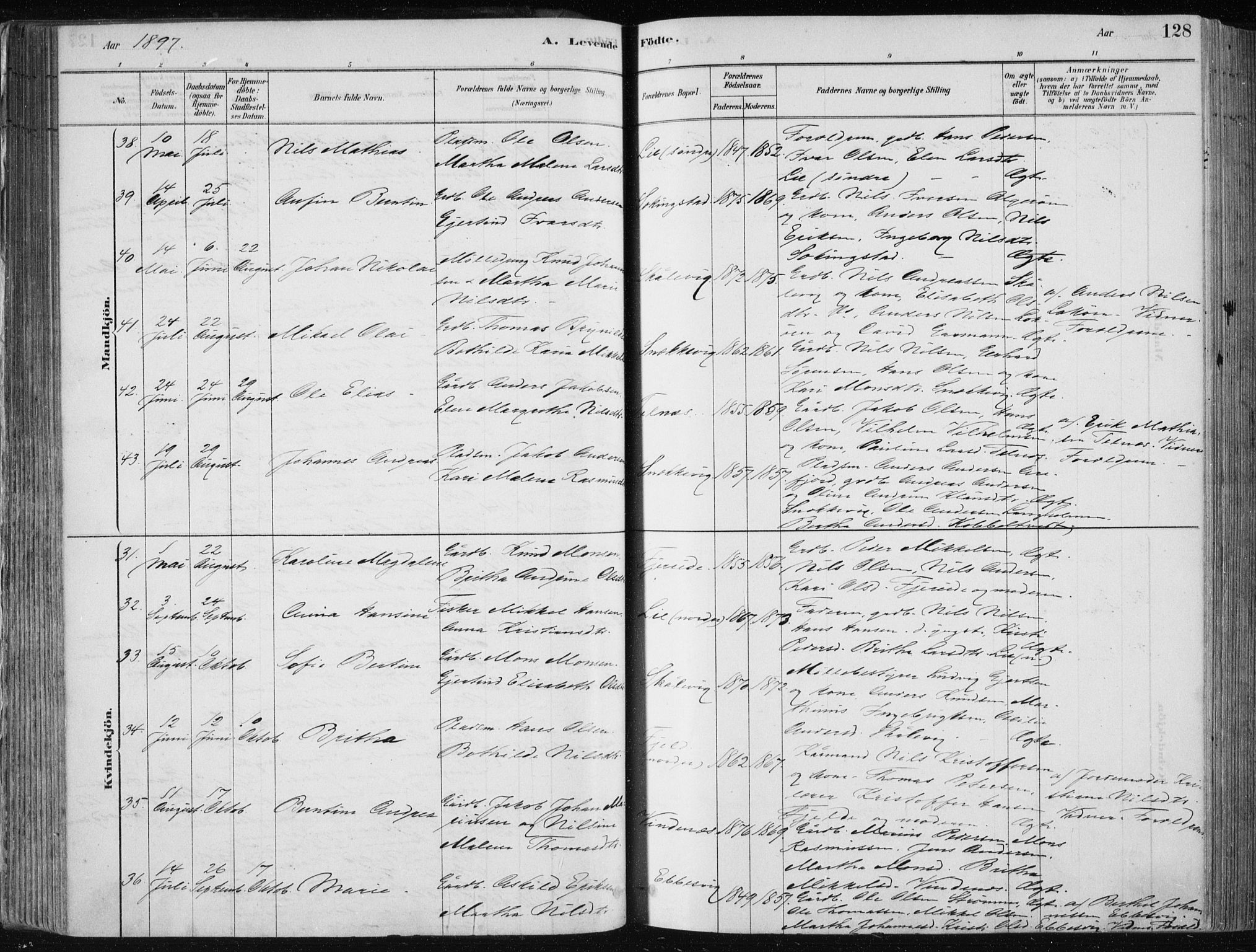 Fjell sokneprestembete, SAB/A-75301/H/Haa: Parish register (official) no. A  8, 1878-1898, p. 128