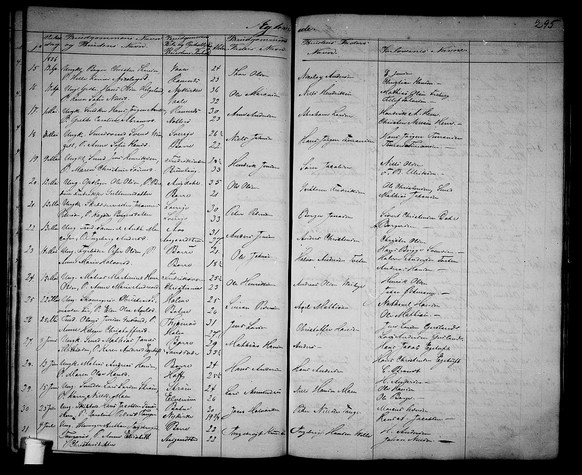 Borre kirkebøker, SAKO/A-338/G/Ga/L0002: Parish register (copy) no. I 2, 1852-1871, p. 295