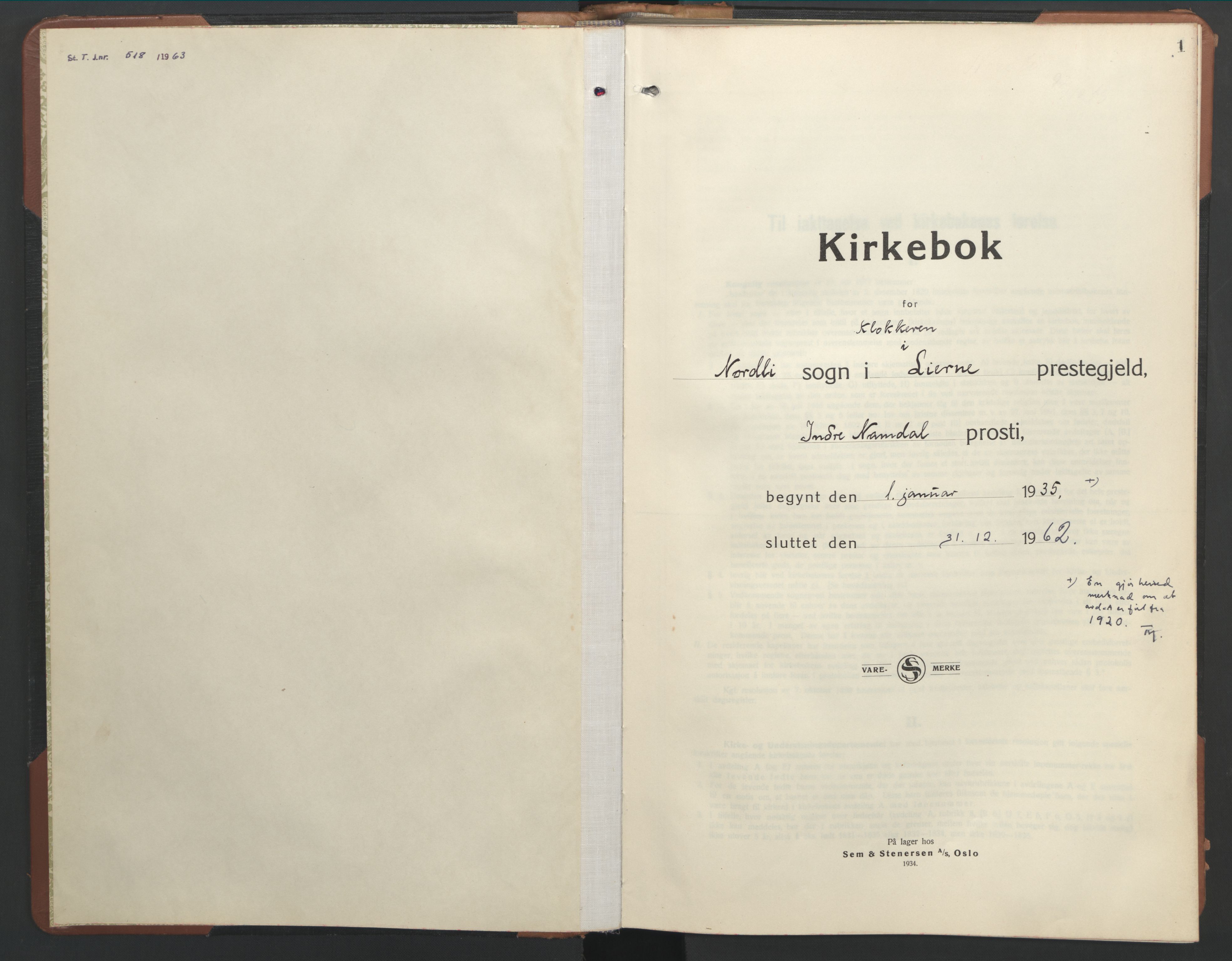 Ministerialprotokoller, klokkerbøker og fødselsregistre - Nord-Trøndelag, SAT/A-1458/755/L0500: Parish register (copy) no. 755C01, 1920-1962, p. 1
