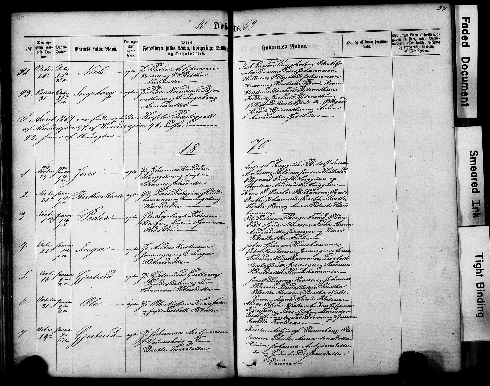 Hafslo sokneprestembete, AV/SAB-A-80301/H/Hab/Haba/L0001: Parish register (copy) no. A 1, 1866-1908, p. 34