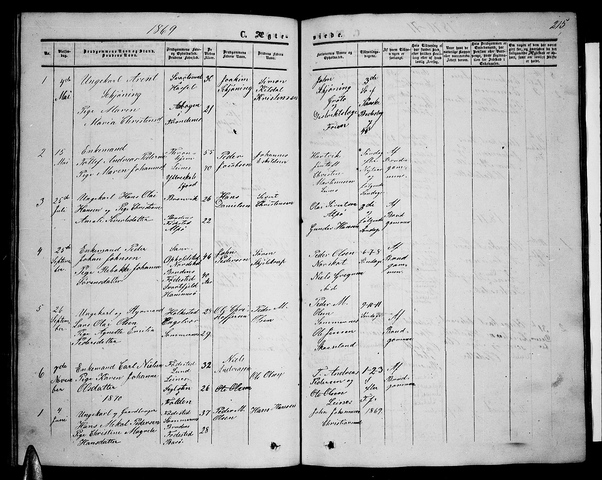 Ministerialprotokoller, klokkerbøker og fødselsregistre - Nordland, SAT/A-1459/857/L0827: Parish register (copy) no. 857C02, 1852-1879, p. 215