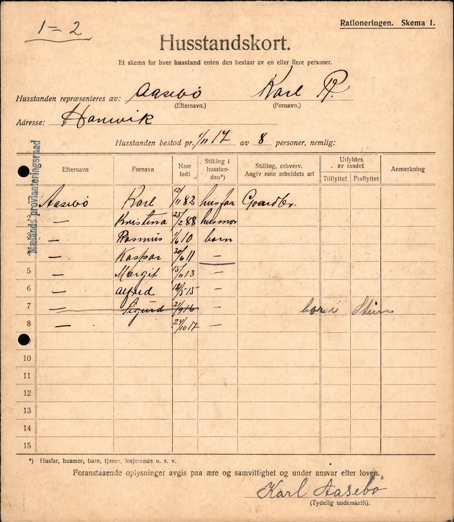 IKAH, Meland kommune, Provianteringsrådet, Husstander per 01.11.1917, 1917-1918, p. 46