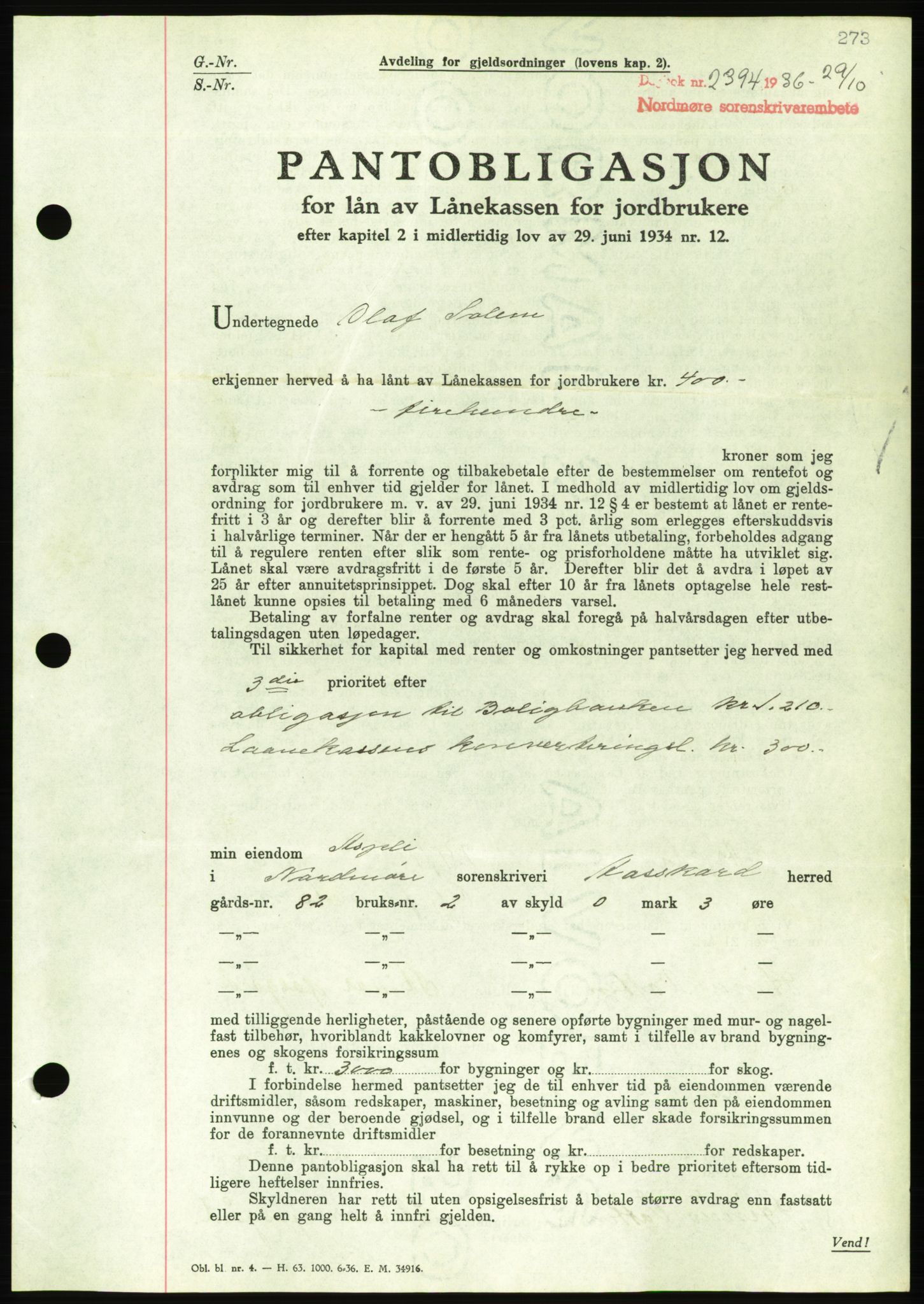 Nordmøre sorenskriveri, AV/SAT-A-4132/1/2/2Ca/L0090: Mortgage book no. B80, 1936-1937, Diary no: : 2394/1936