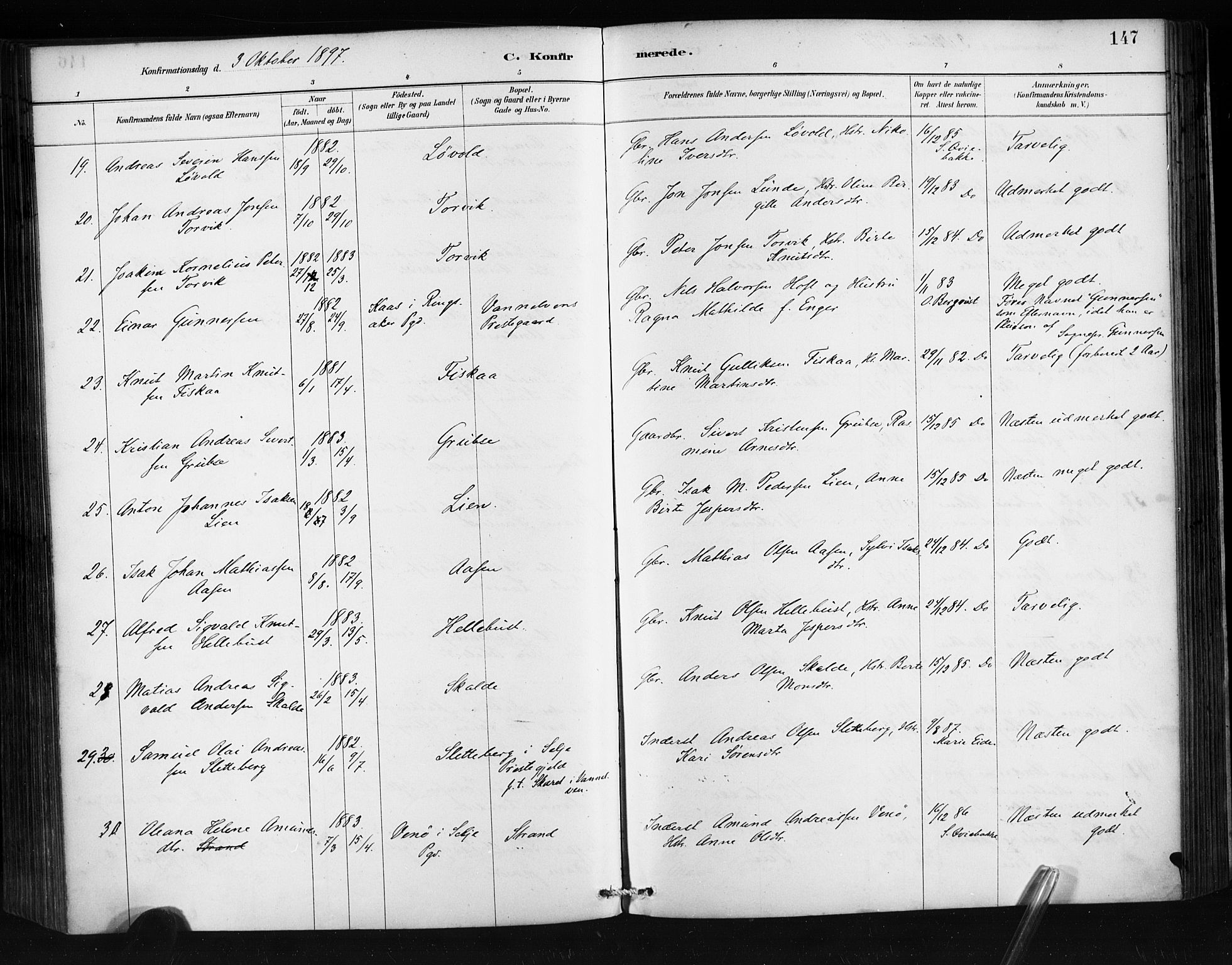 Ministerialprotokoller, klokkerbøker og fødselsregistre - Møre og Romsdal, AV/SAT-A-1454/501/L0008: Parish register (official) no. 501A08, 1885-1901, p. 147