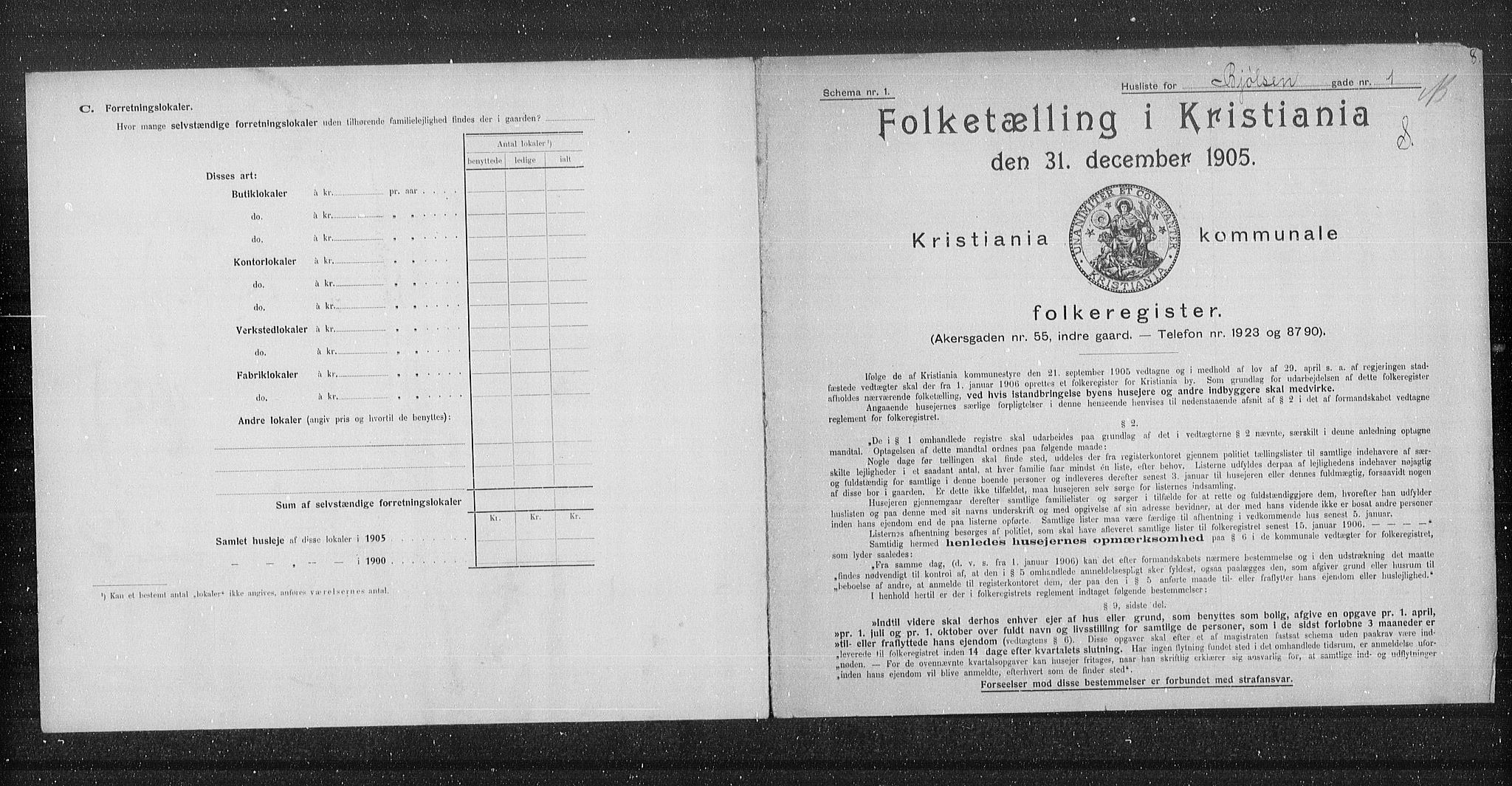 OBA, Municipal Census 1905 for Kristiania, 1905, p. 3235