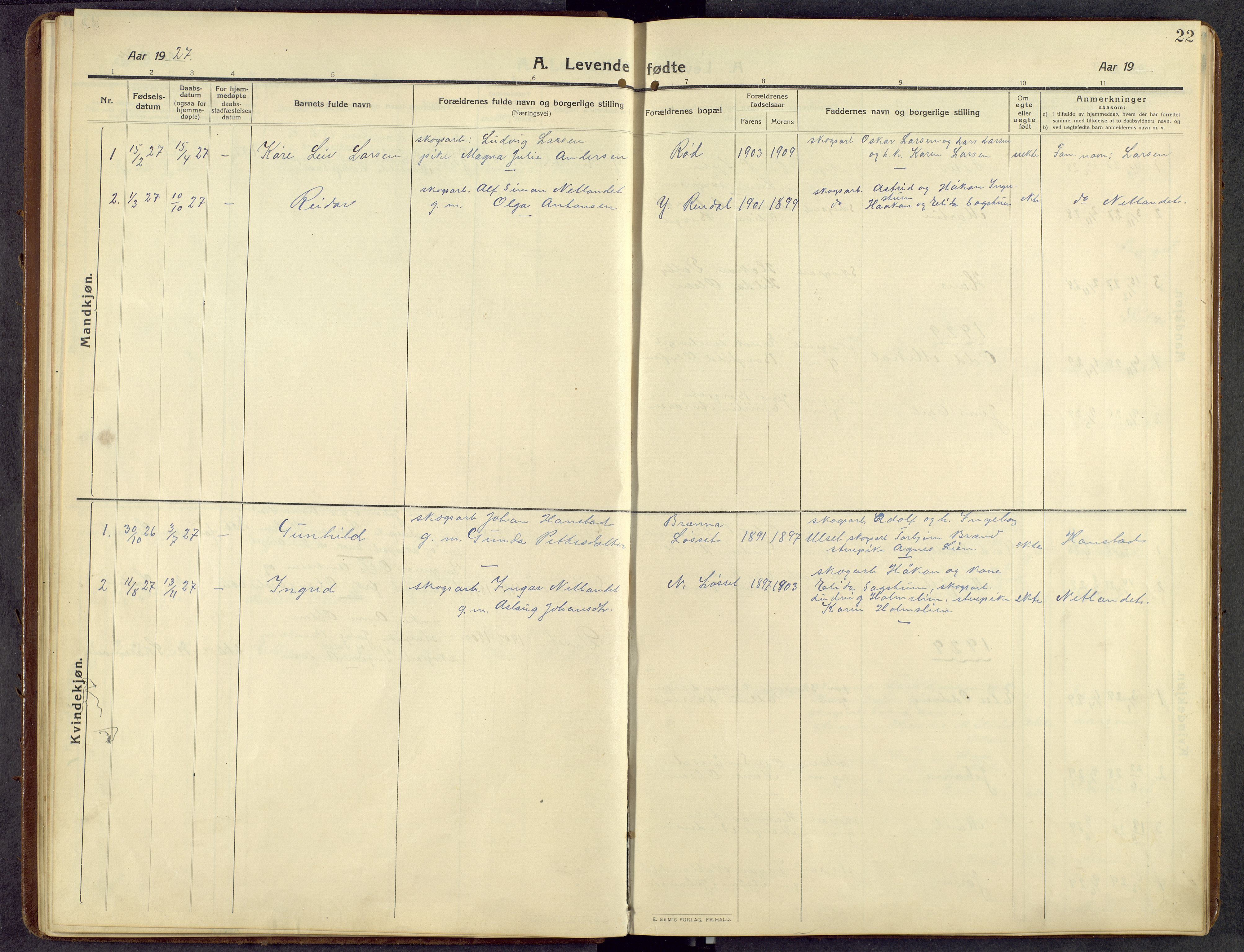 Åmot prestekontor, Hedmark, AV/SAH-PREST-056/H/Ha/Hab/L0014: Parish register (copy) no. 14, 1911-1968, p. 22