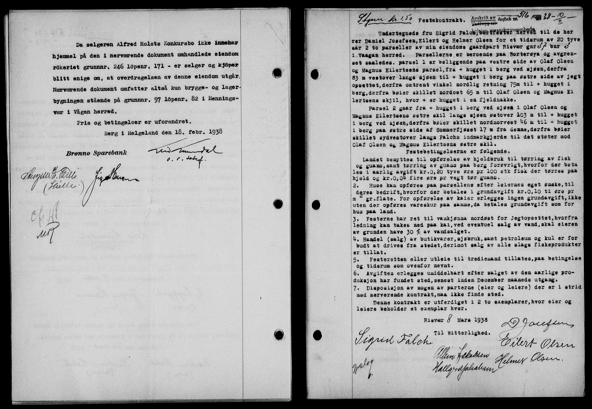 Lofoten sorenskriveri, SAT/A-0017/1/2/2C/L0003a: Mortgage book no. 3a, 1937-1938, Diary no: : 516/1938