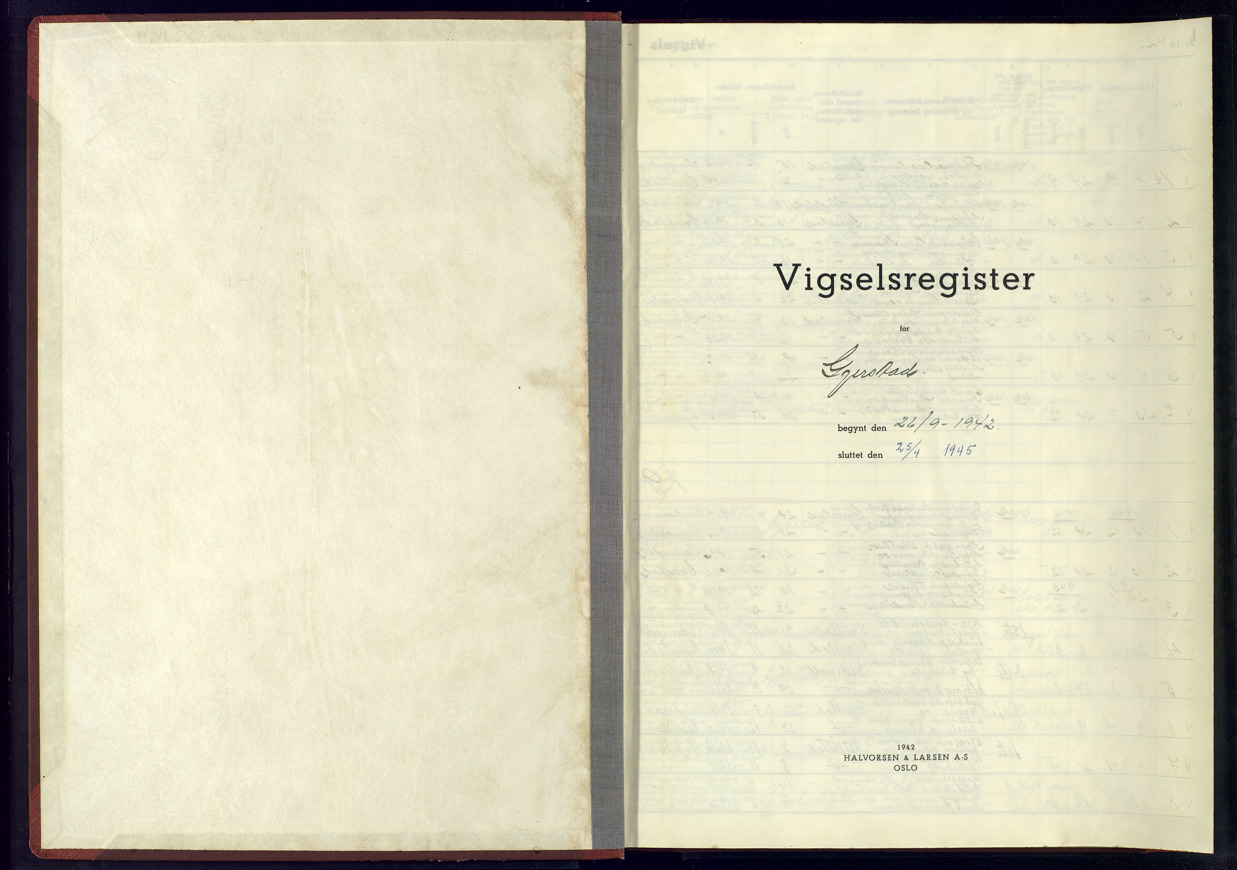 Gjerstad sokneprestkontor, AV/SAK-1111-0014/J/Je/L0003: Marriage register no. A-VI-5, 1942-1945