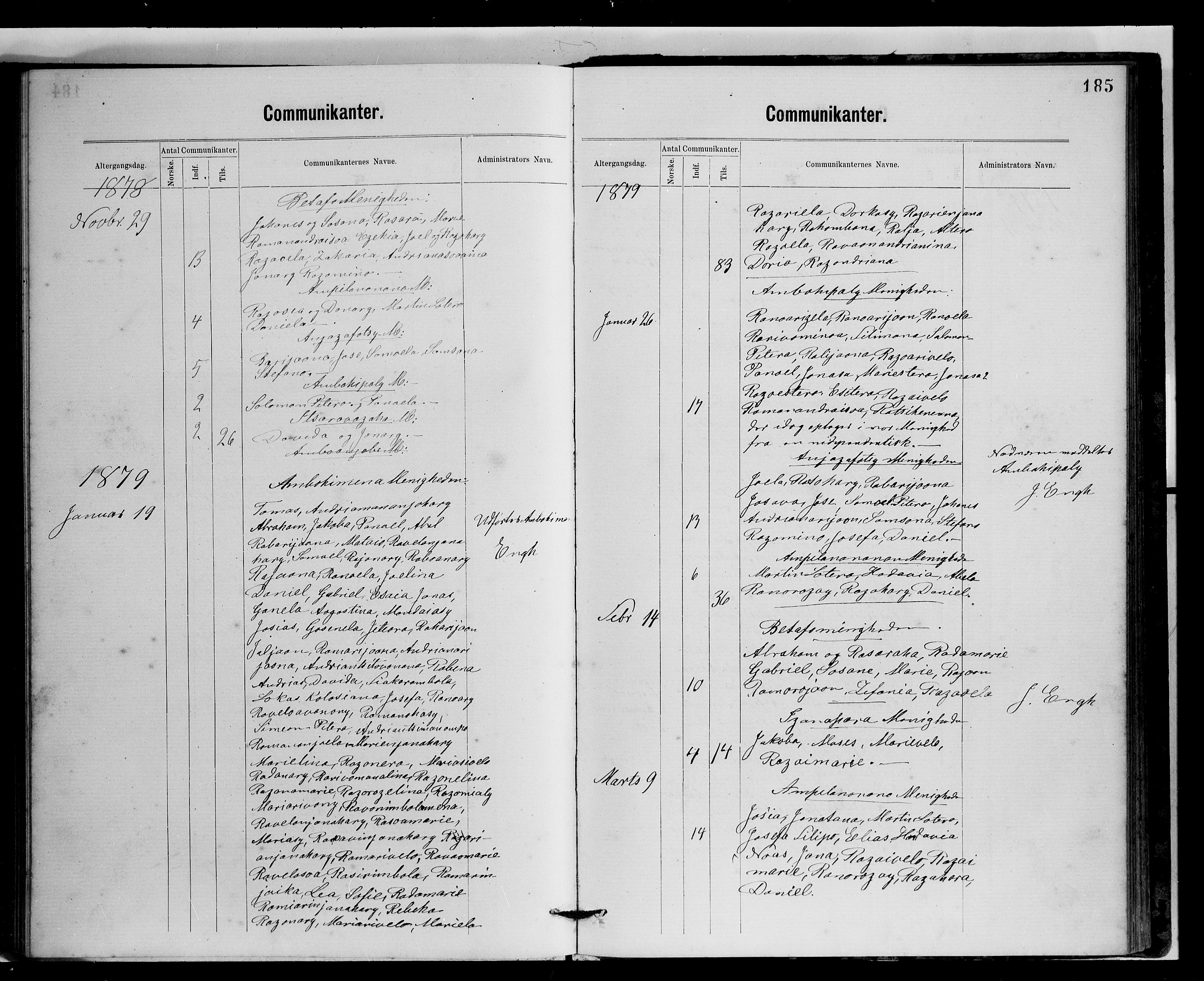 Archives FLM/NMS, Madagaskar, VID/MA-A-1163/D/Db/L0269: Parish register (official) no. 1, 1867-1884, p. 185