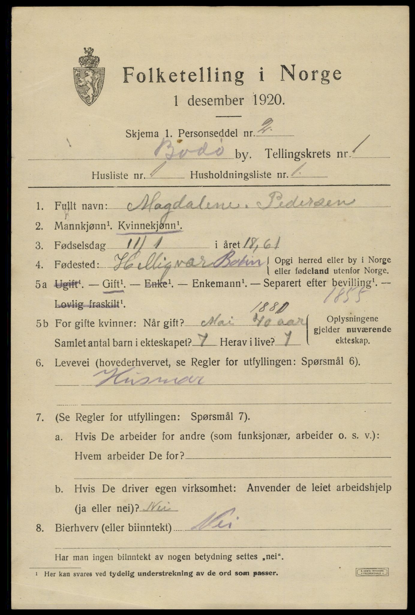 SAT, 1920 census for Bodø, 1920, p. 3285