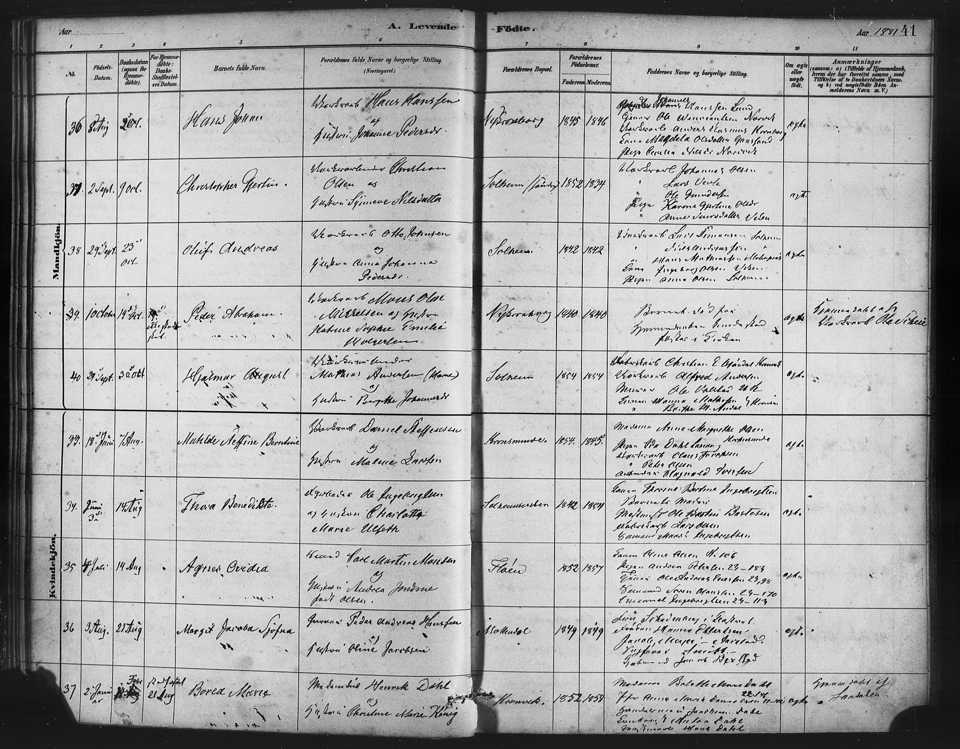 St. Jørgens hospital og Årstad sokneprestembete, AV/SAB-A-99934: Parish register (official) no. A 7, 1879-1886, p. 41