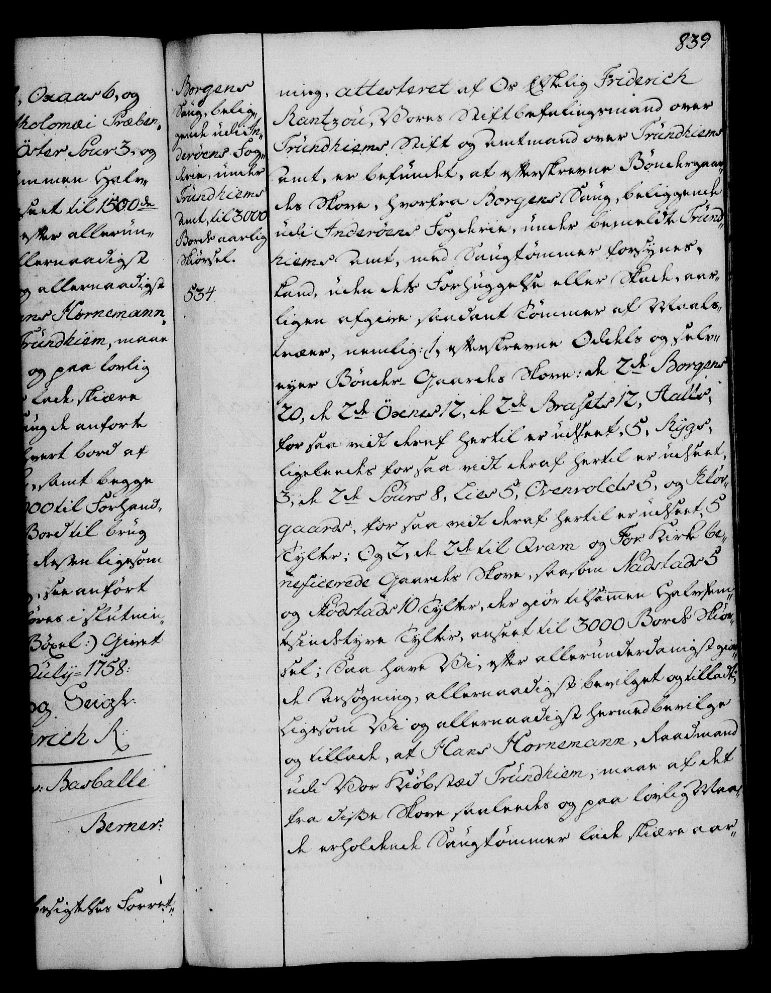Rentekammeret, Kammerkanselliet, RA/EA-3111/G/Gg/Gga/L0006: Norsk ekspedisjonsprotokoll med register (merket RK 53.6), 1749-1759, p. 839