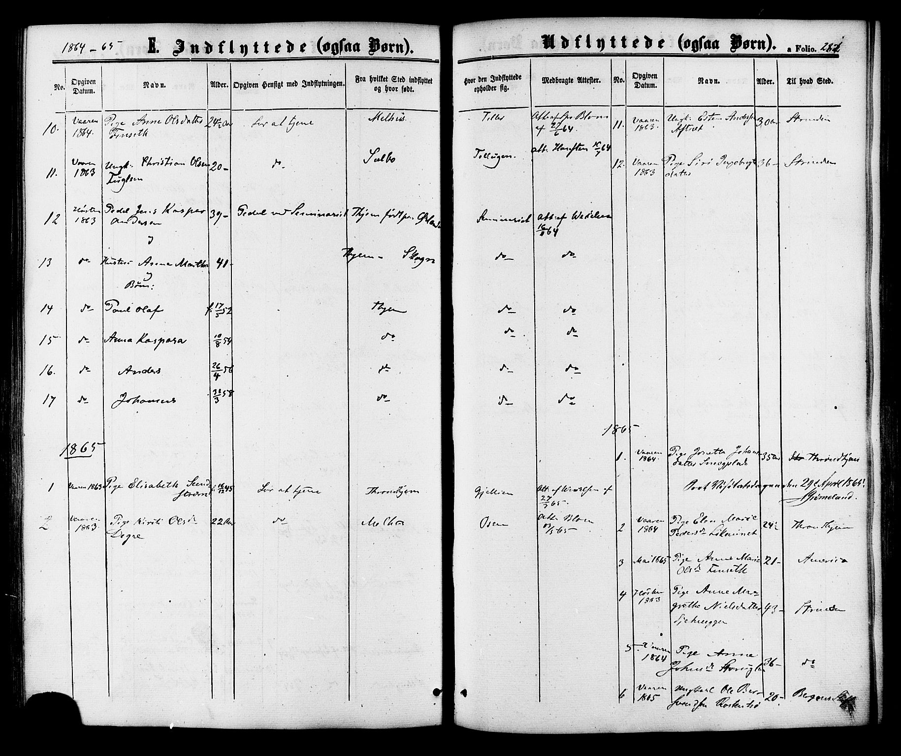 Ministerialprotokoller, klokkerbøker og fødselsregistre - Sør-Trøndelag, AV/SAT-A-1456/618/L0442: Parish register (official) no. 618A06 /1, 1863-1879, p. 282