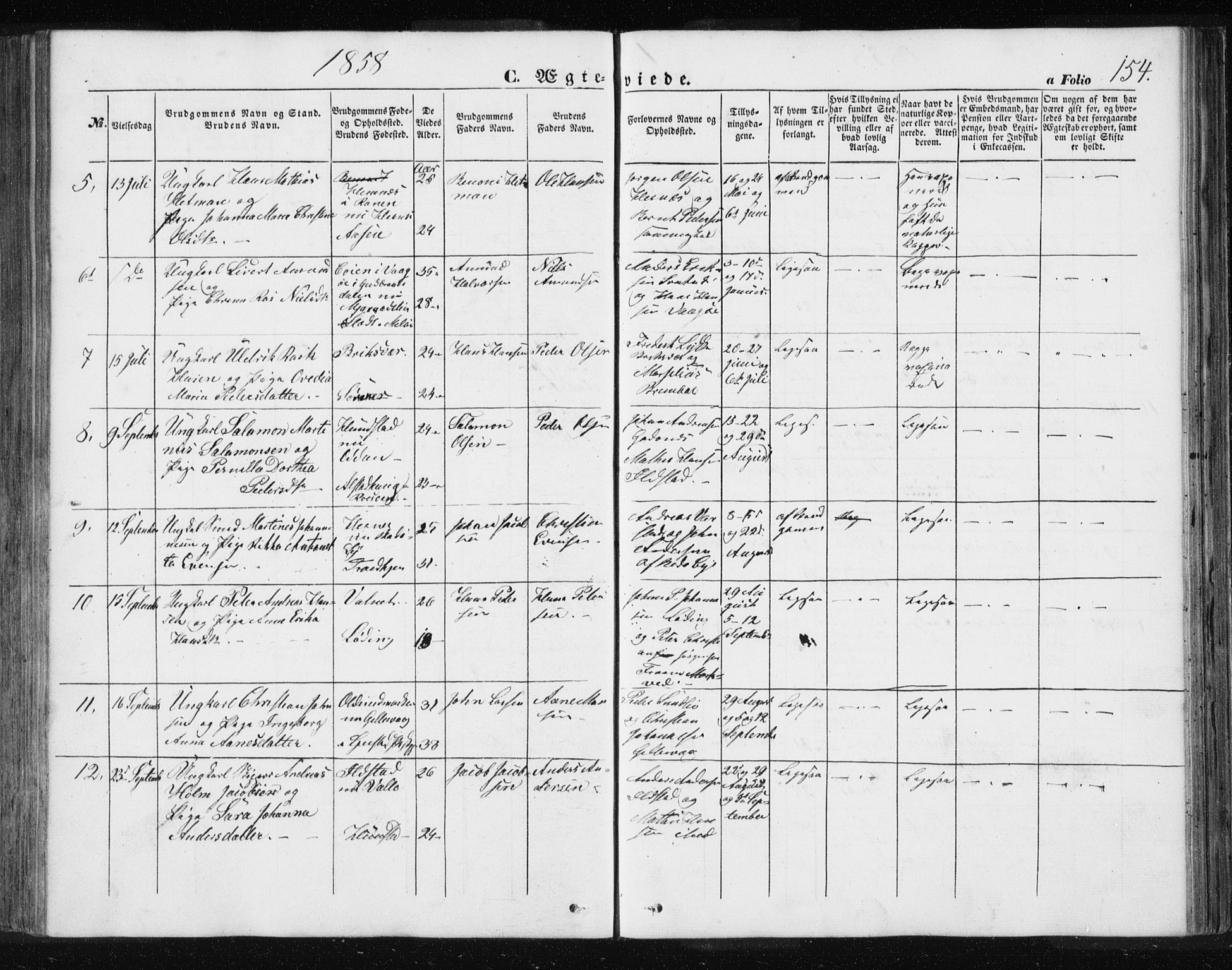 Ministerialprotokoller, klokkerbøker og fødselsregistre - Nordland, AV/SAT-A-1459/801/L0028: Parish register (copy) no. 801C03, 1855-1867, p. 154