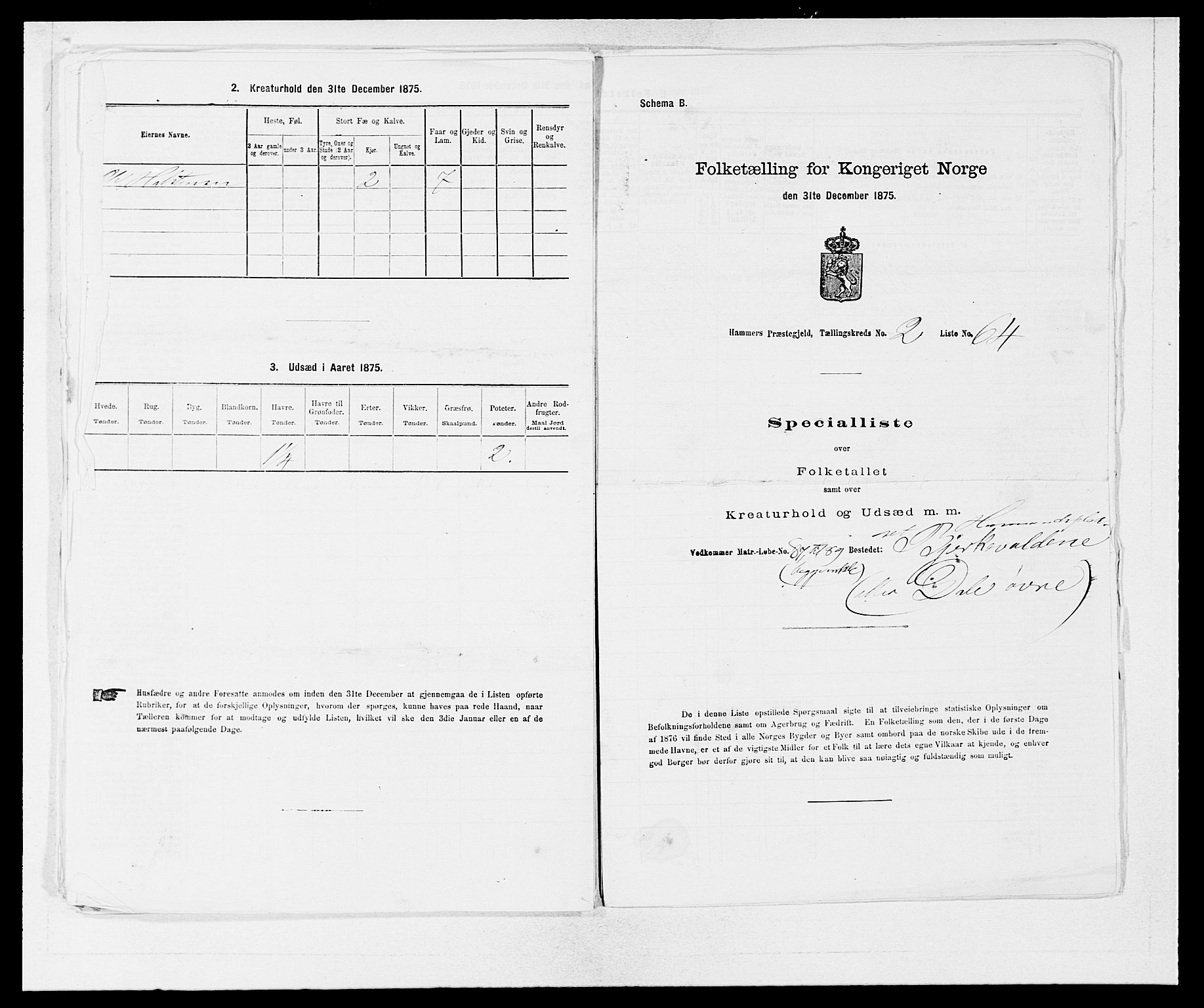 SAB, 1875 census for 1254P Hamre, 1875, p. 299