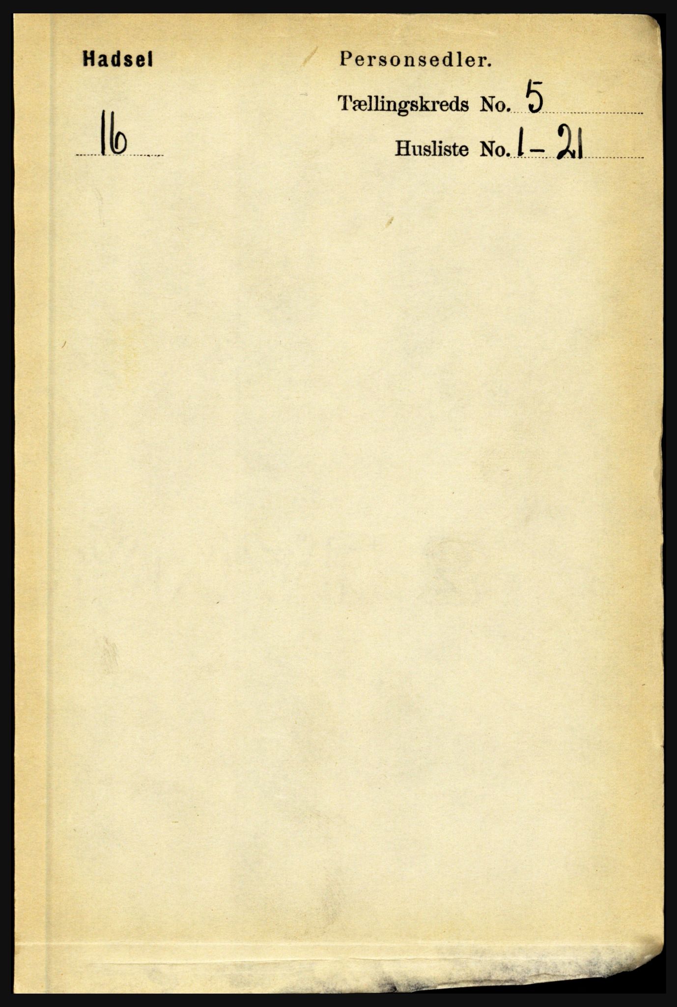 RA, 1891 census for 1866 Hadsel, 1891, p. 2123